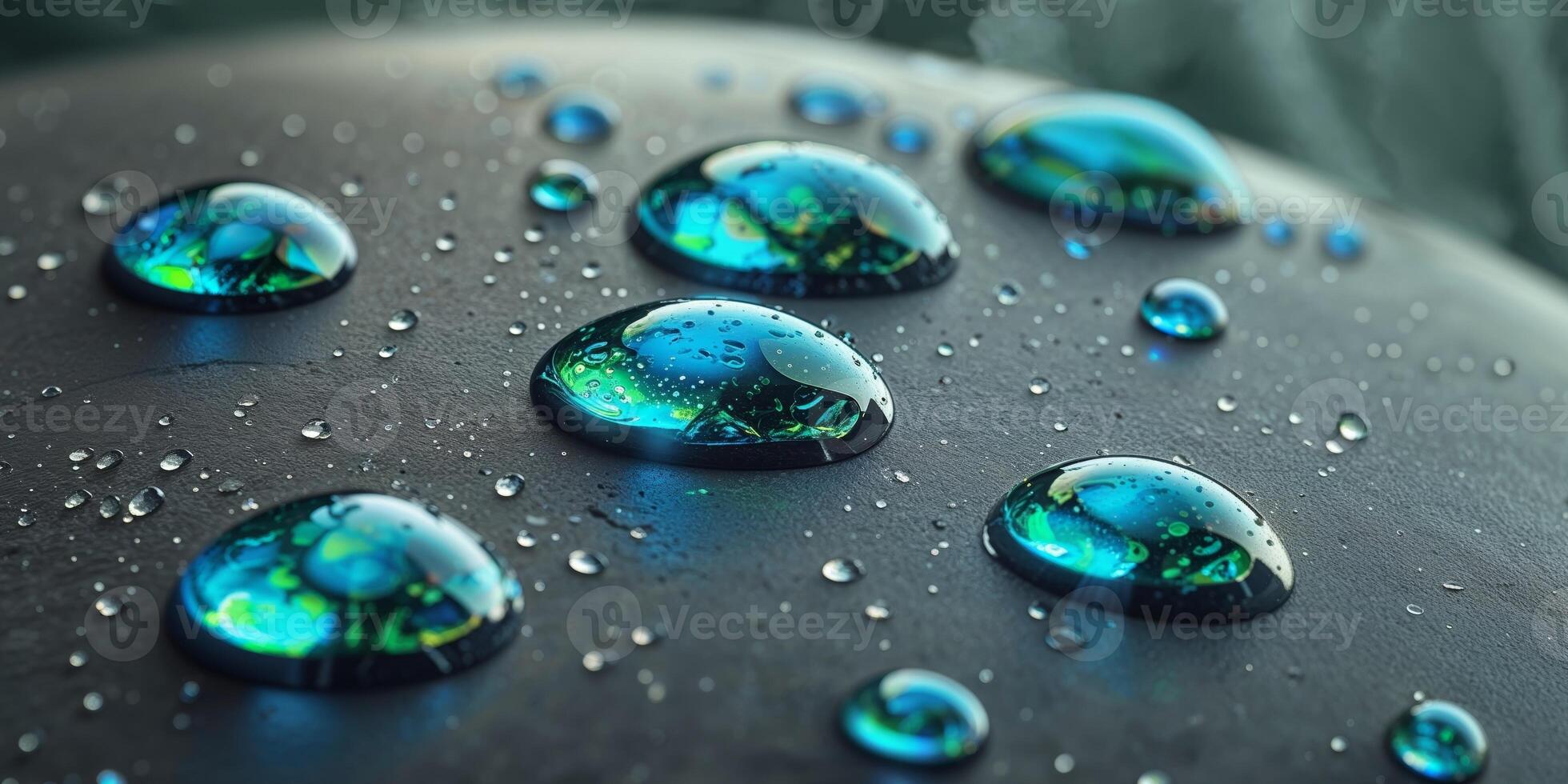Macro View of Droplets on Smooth Stone Surface. photo