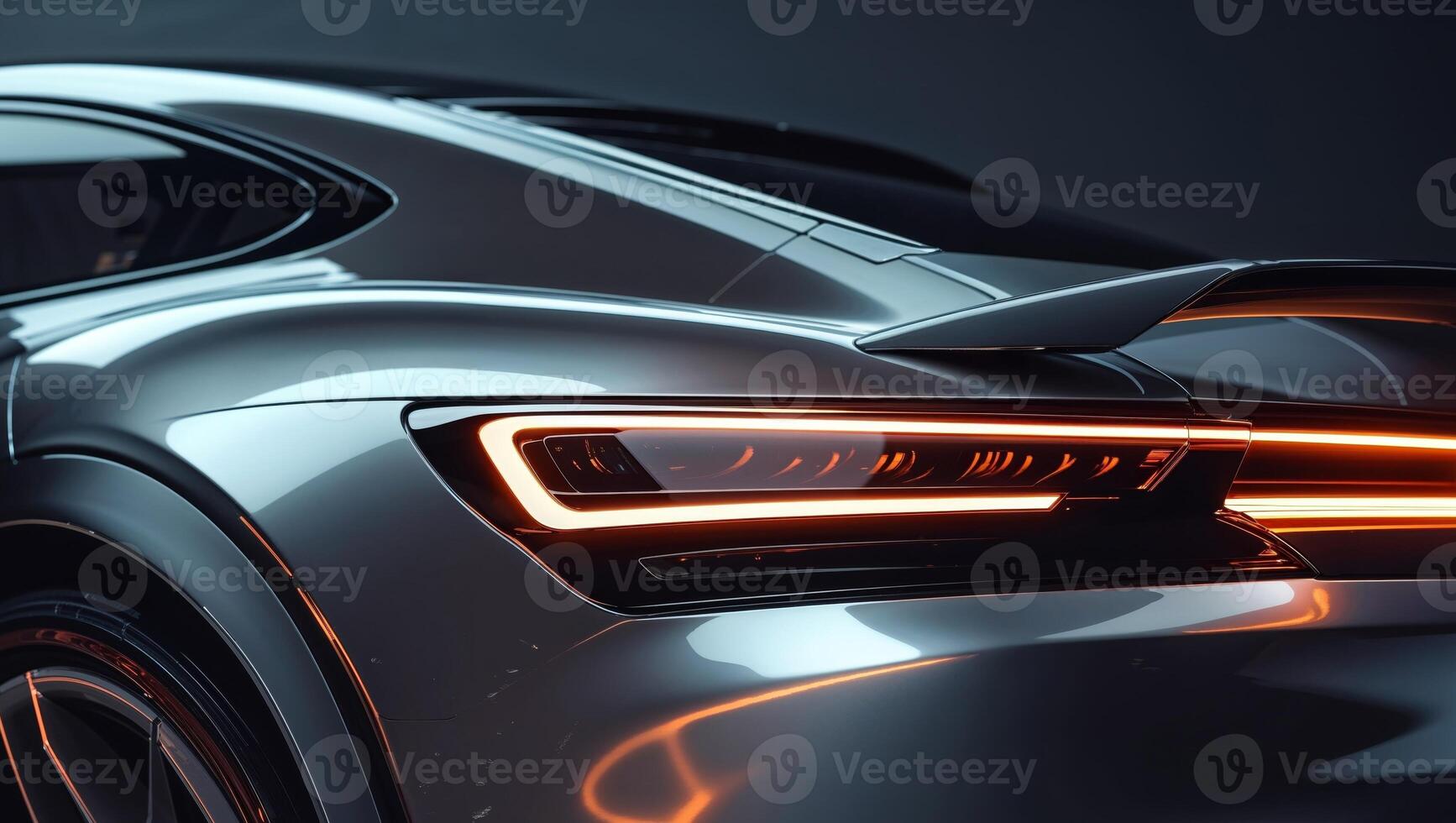Illuminated rear light of a modern car showcasing design and technology. photo