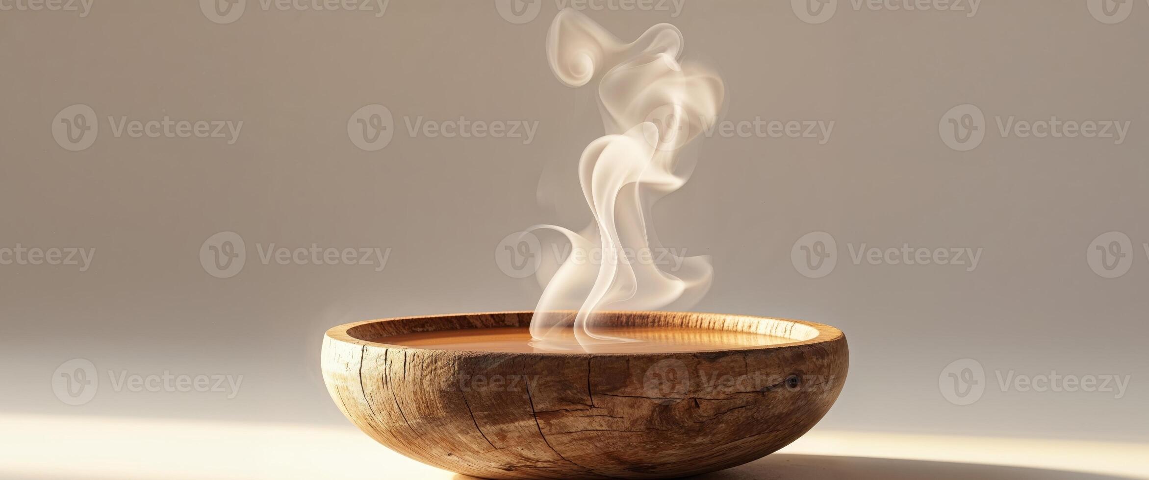 A wooden bowl with smoke coming out of it photo