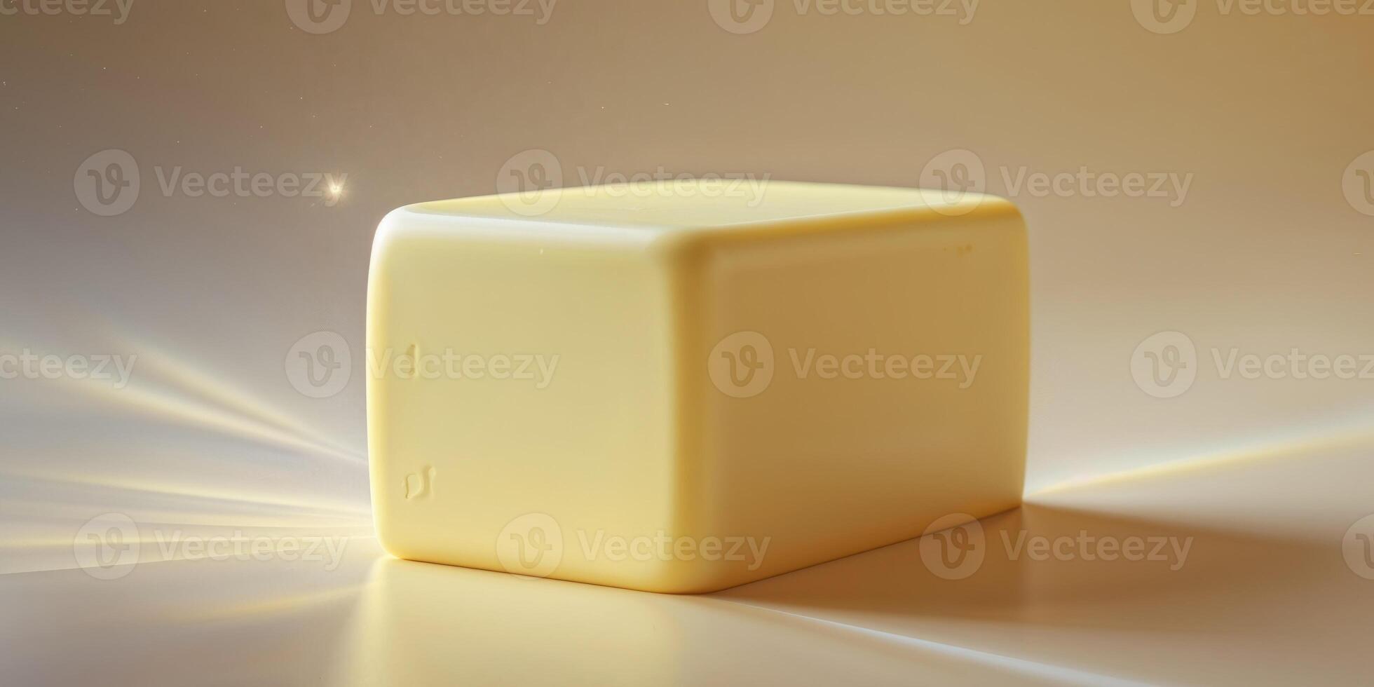 A large rectangular block of fresh yellow butter sits stationary photo