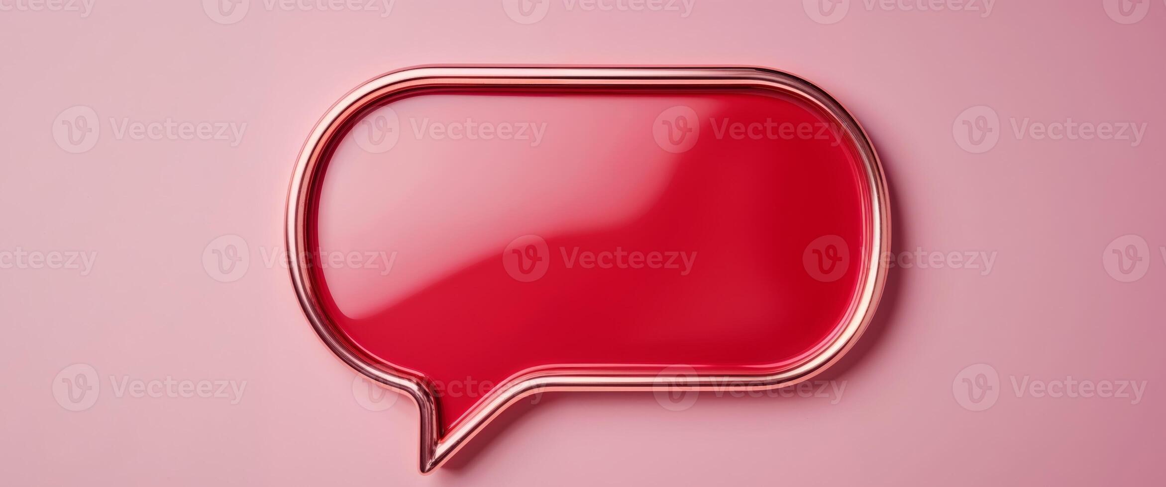 Red Glossy Speech Bubble with Copper Trim on Pink Background photo