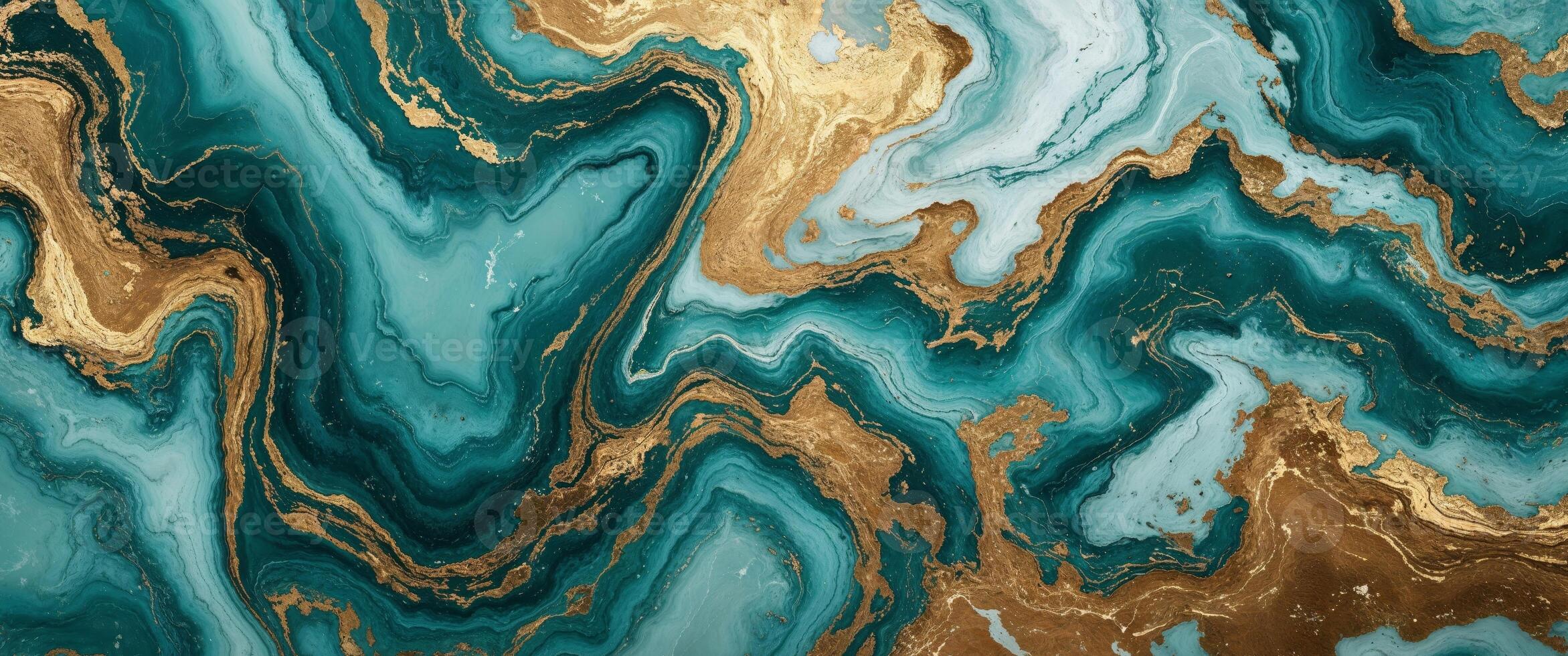 Abstract Teal and Gold Marble Texture Background. photo