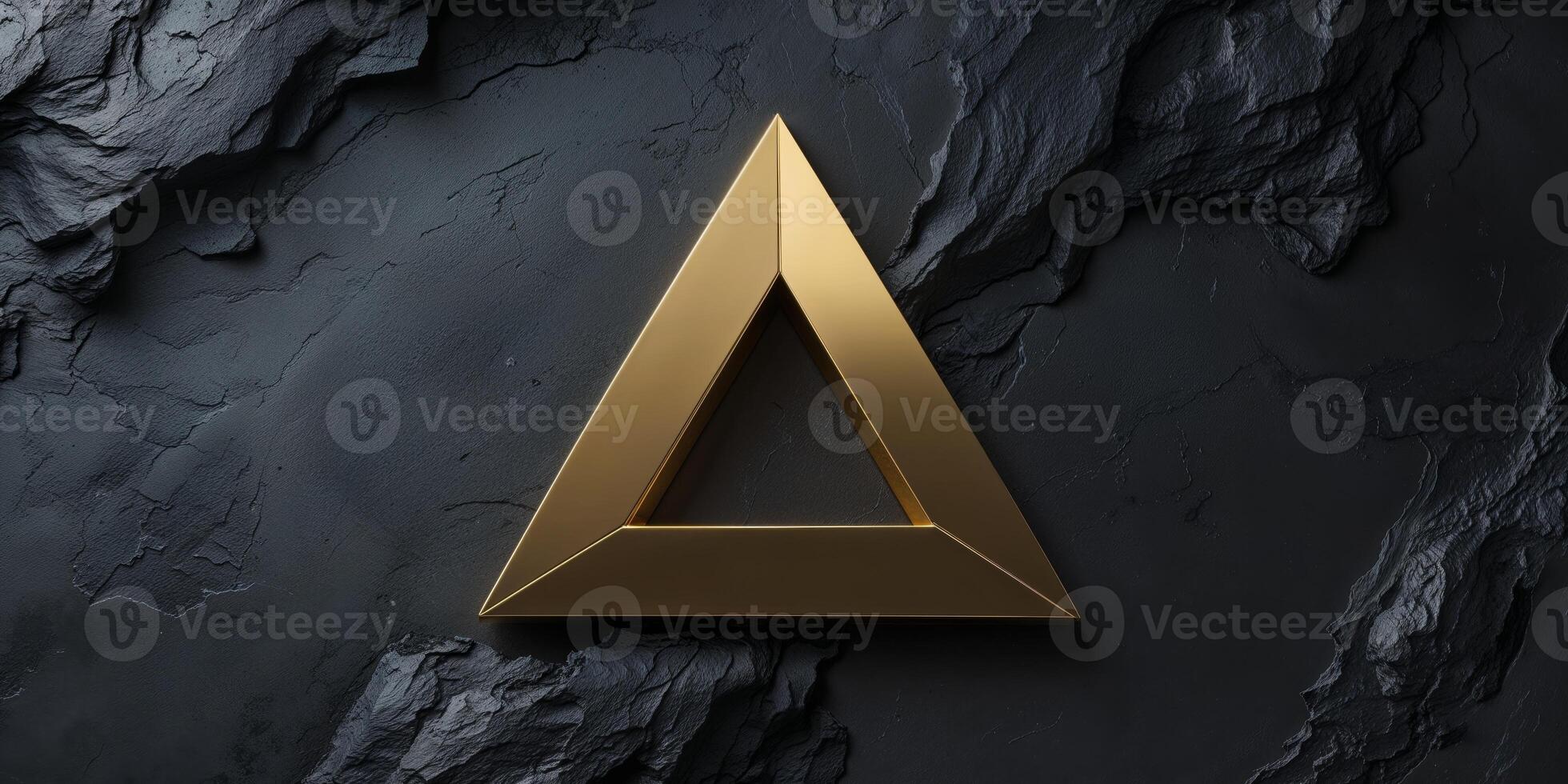 Abstract geometric design featuring a golden triangle on a dark textured background. photo