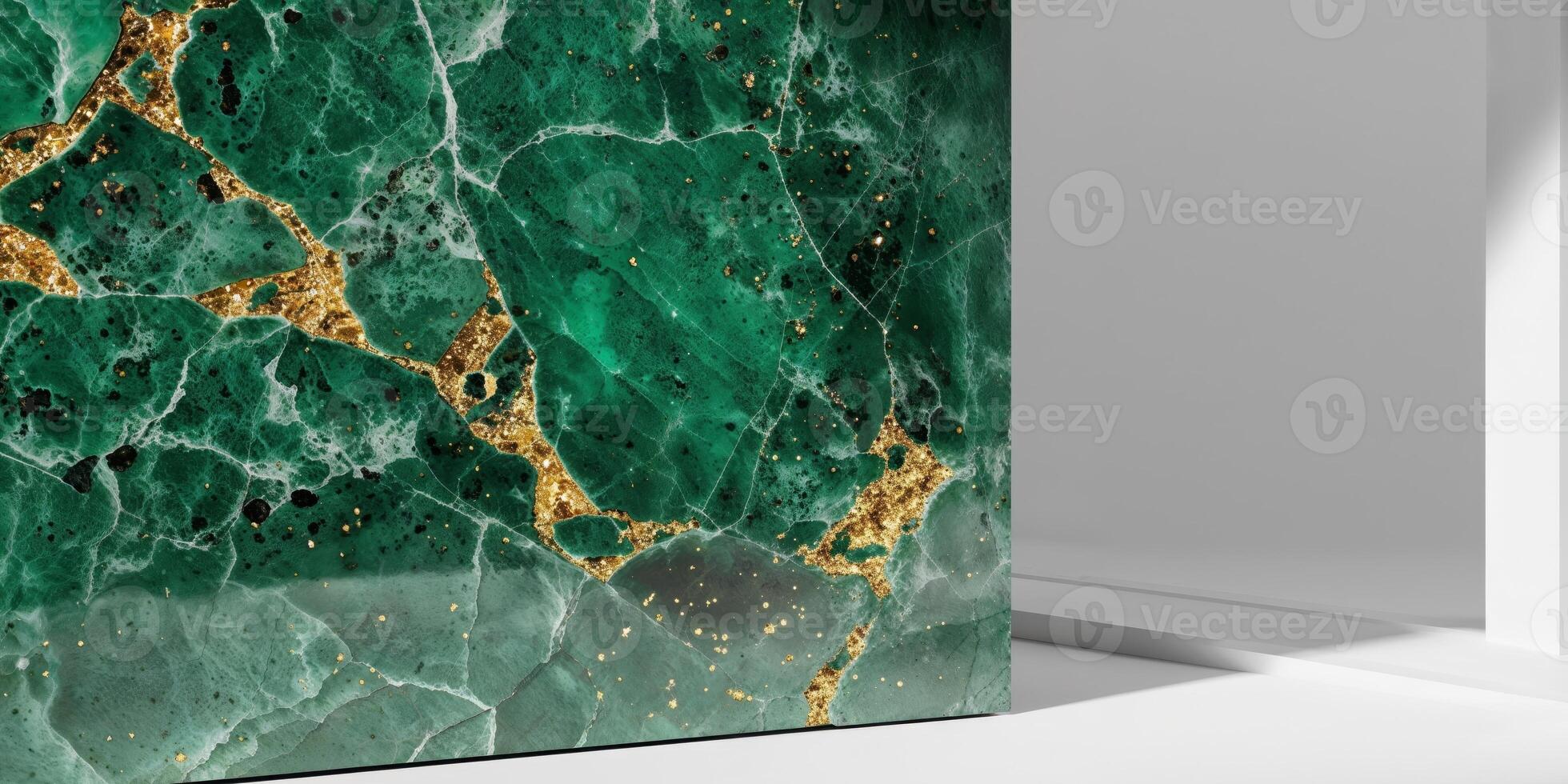Green Stone Surface Texture with Golden Inclusions Background. photo