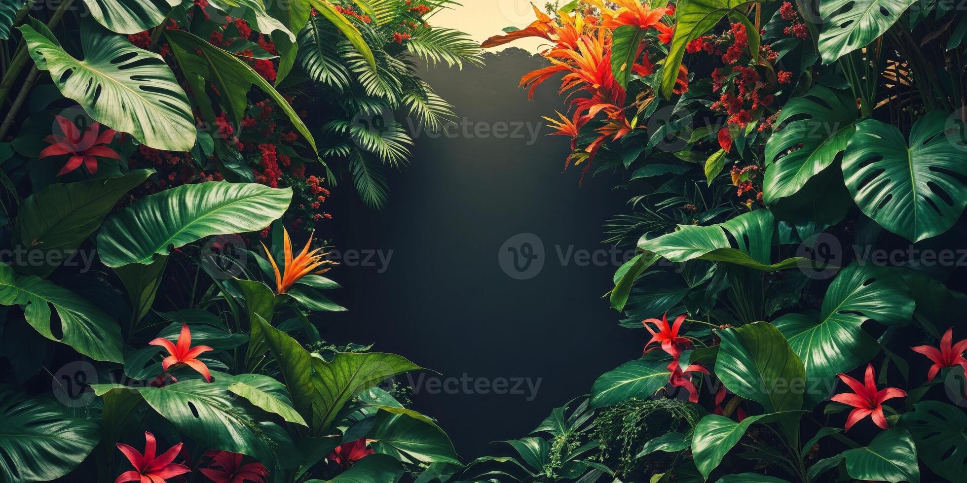 A jungle scene with plants and flowers photo
