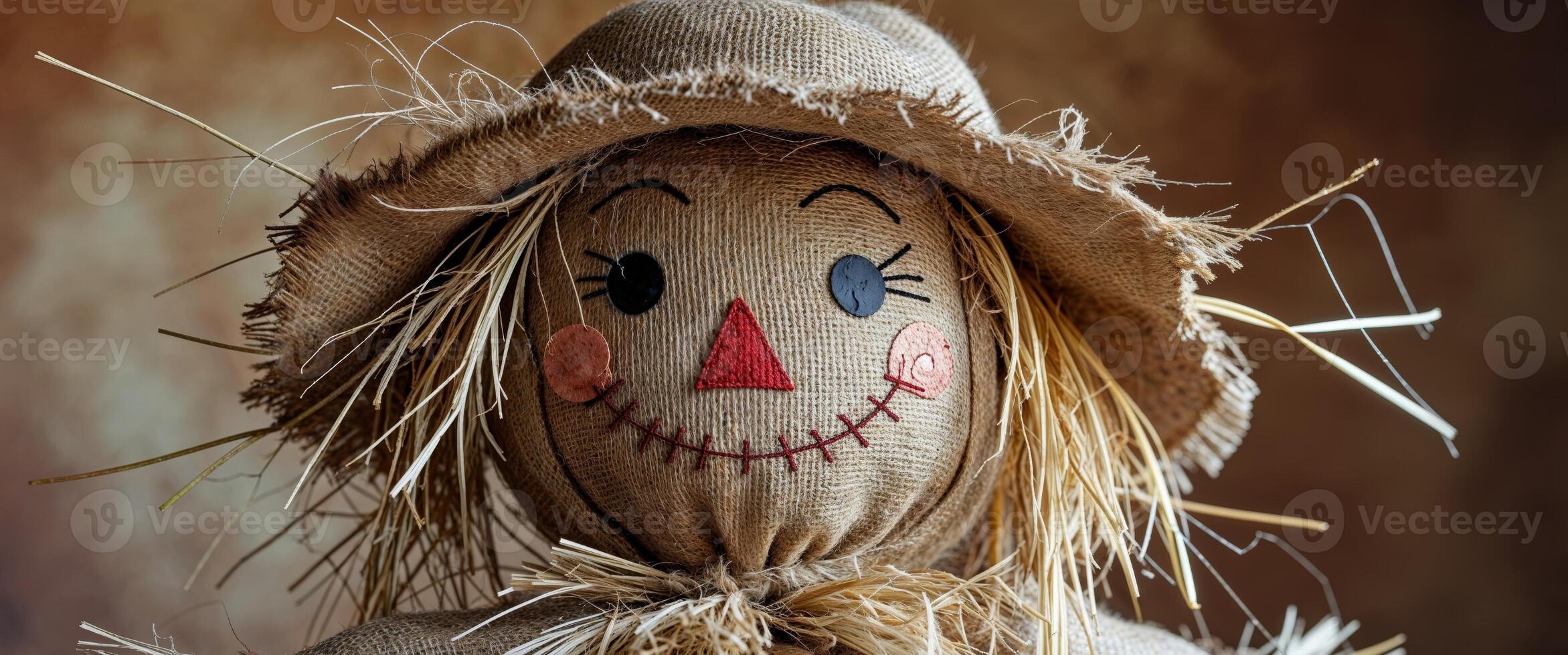 A scarecrow with a hat and straw photo