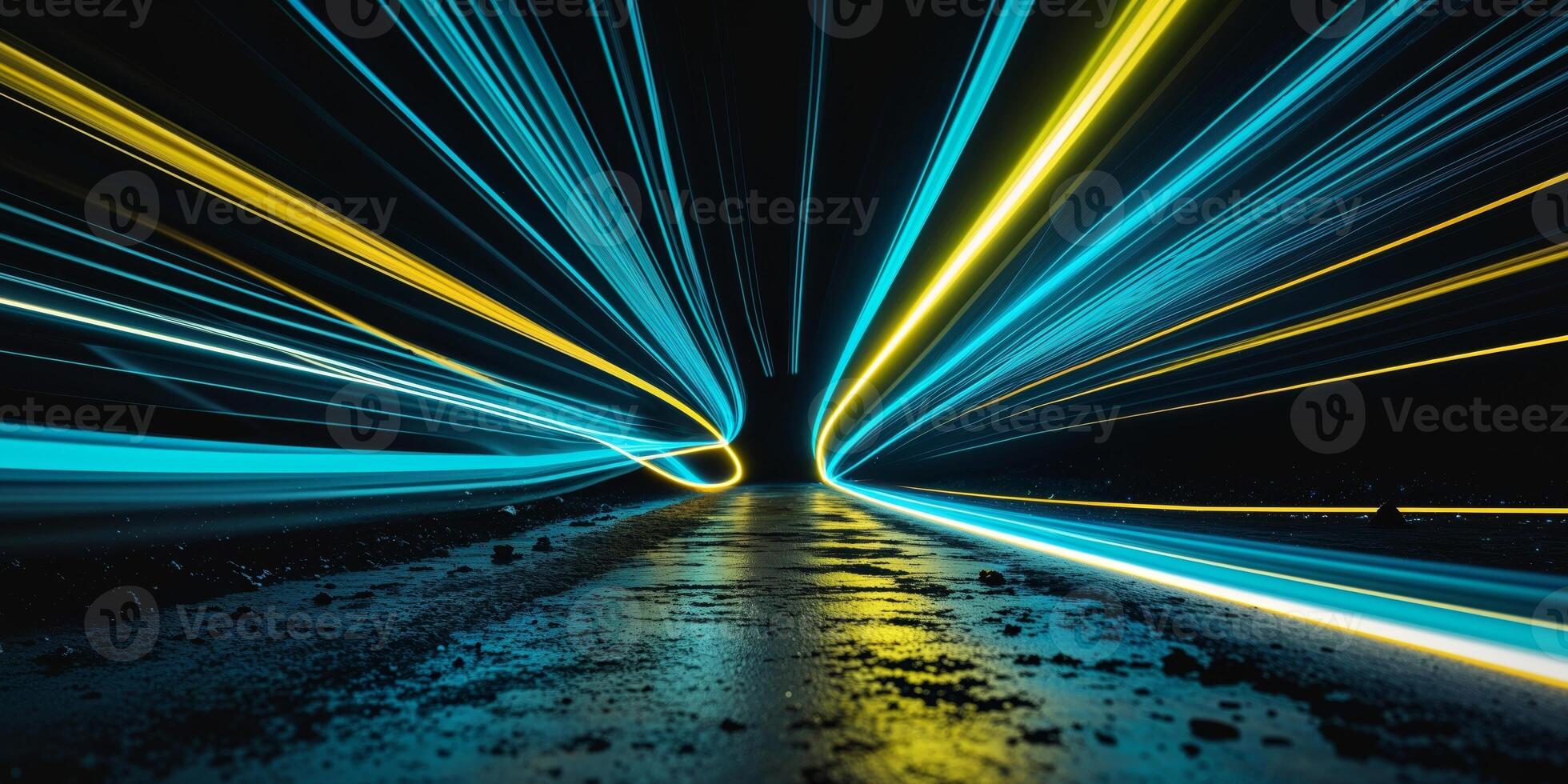 A long exposure photo of a road at night with light trails
