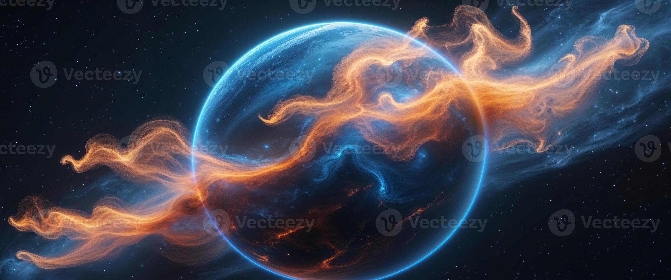 An abstract image of a planet with fire and smoke photo