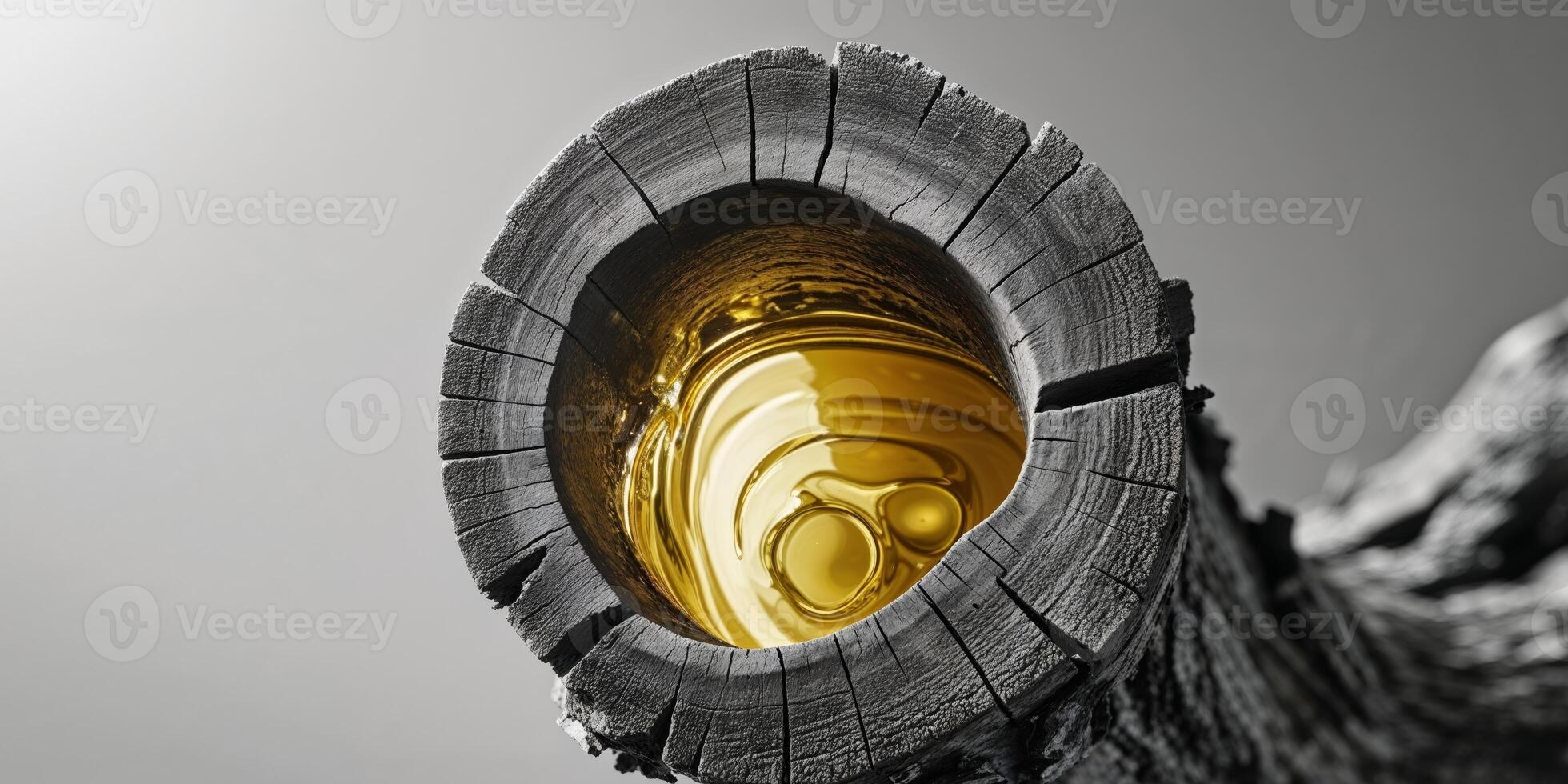 A close up of a yellow object in a tree trunk photo
