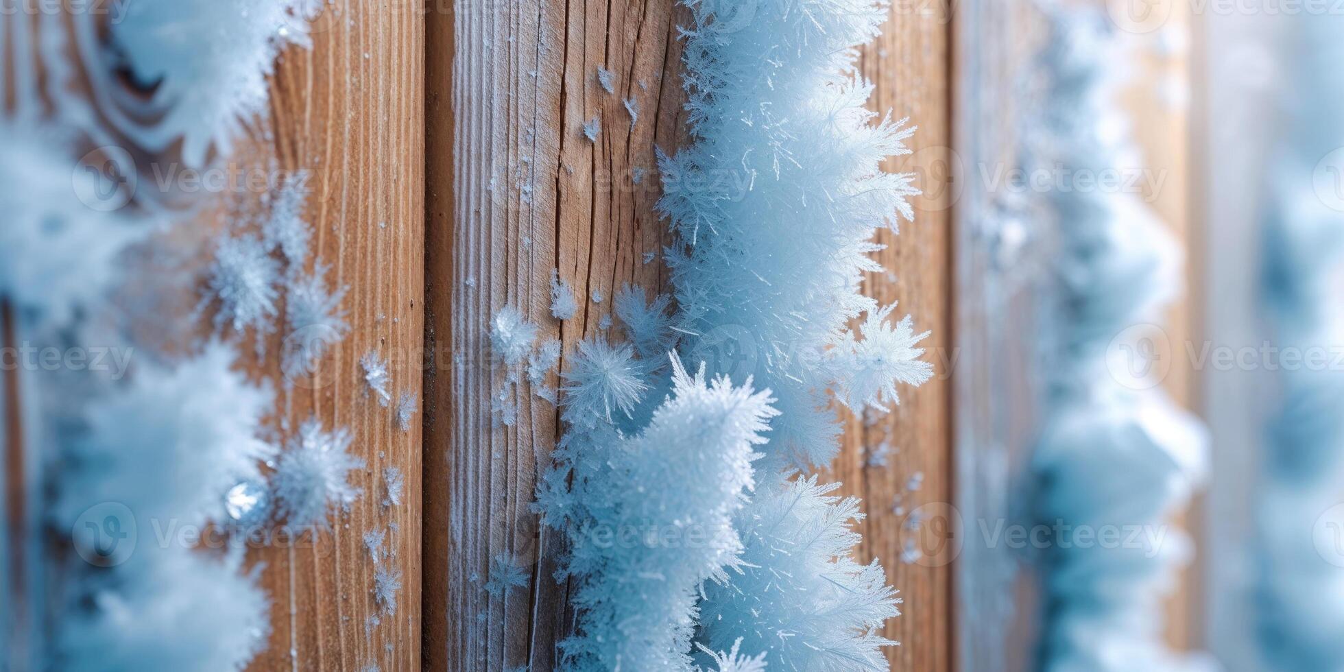 Frost Covered Wooden Layers Close Up View. photo