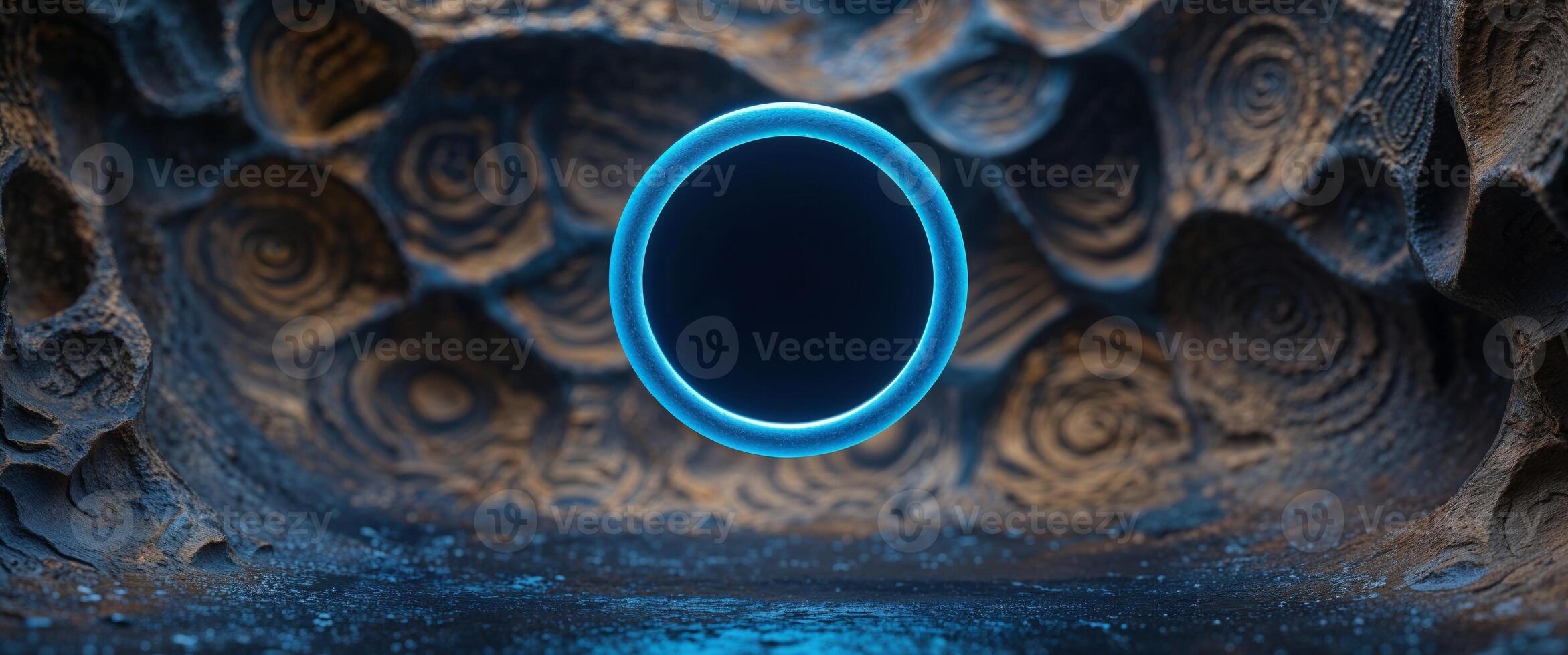 Dark Blue Glowing Circle on Textured Background photo