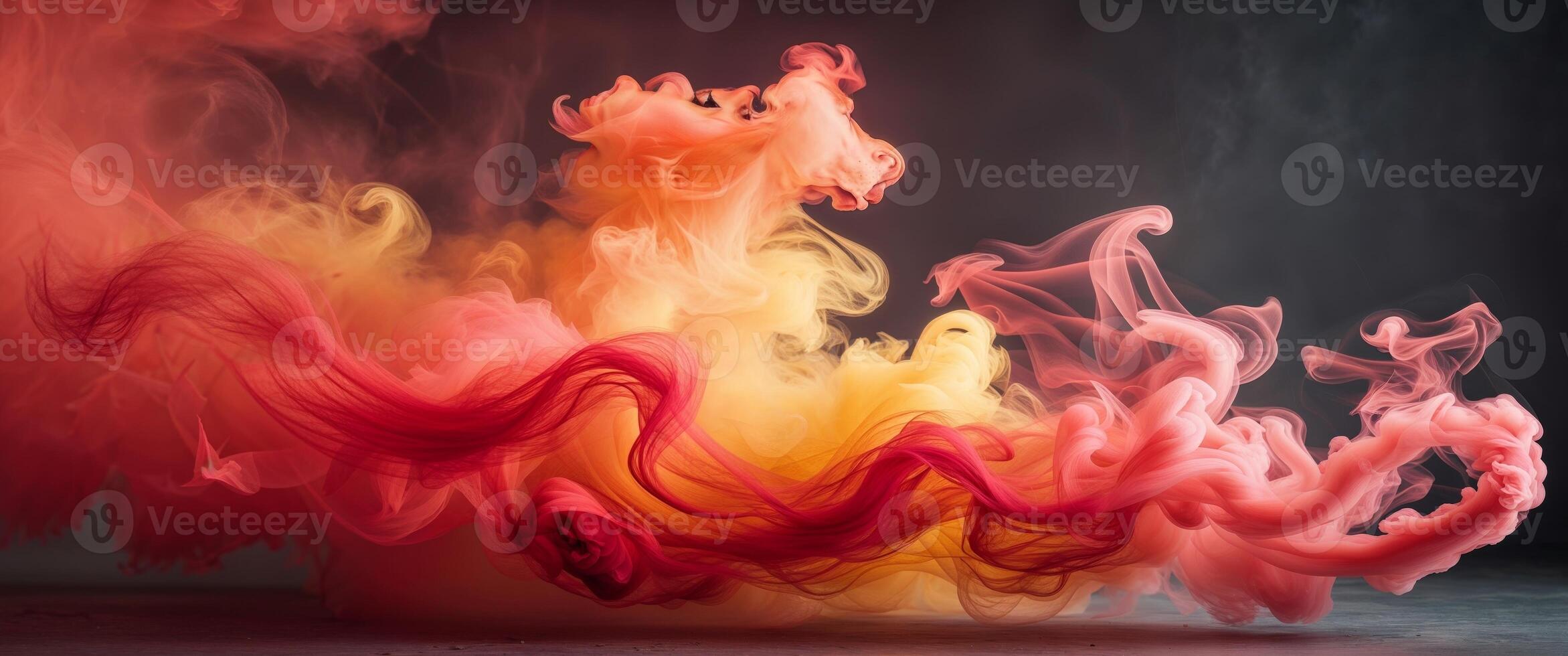 Abstract Swirling Smoke Flow in Warm Colors of Red and Orange. photo