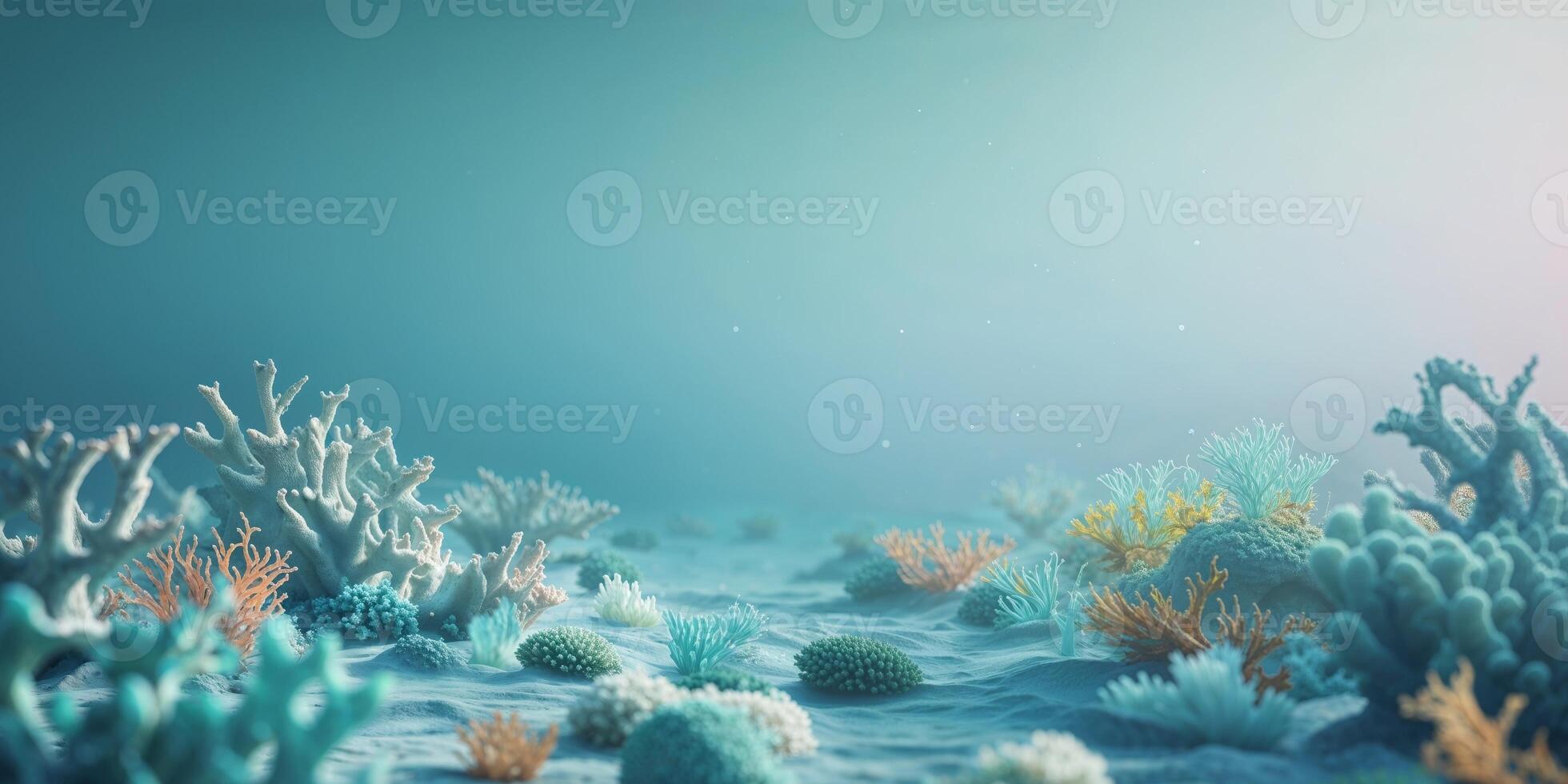 Serene aquatic expanse with corals underwater world background. photo