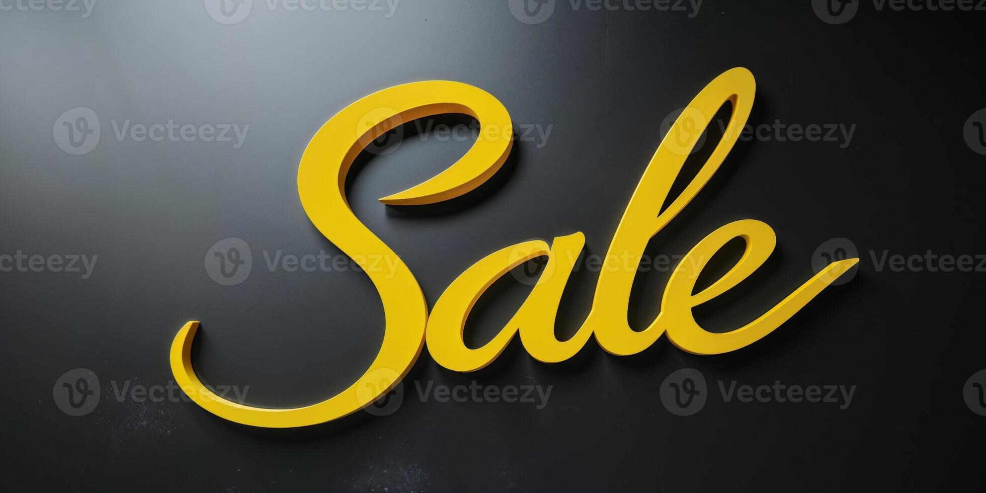 A sign with the word Sale written in yellow on a black background. photo