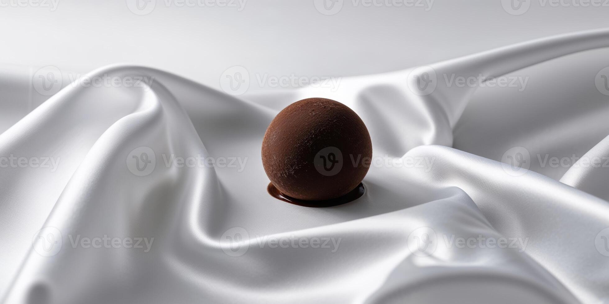 A Delicious Dark Chocolate Truffle Resting Gracefully on a Silken White Sheet photo