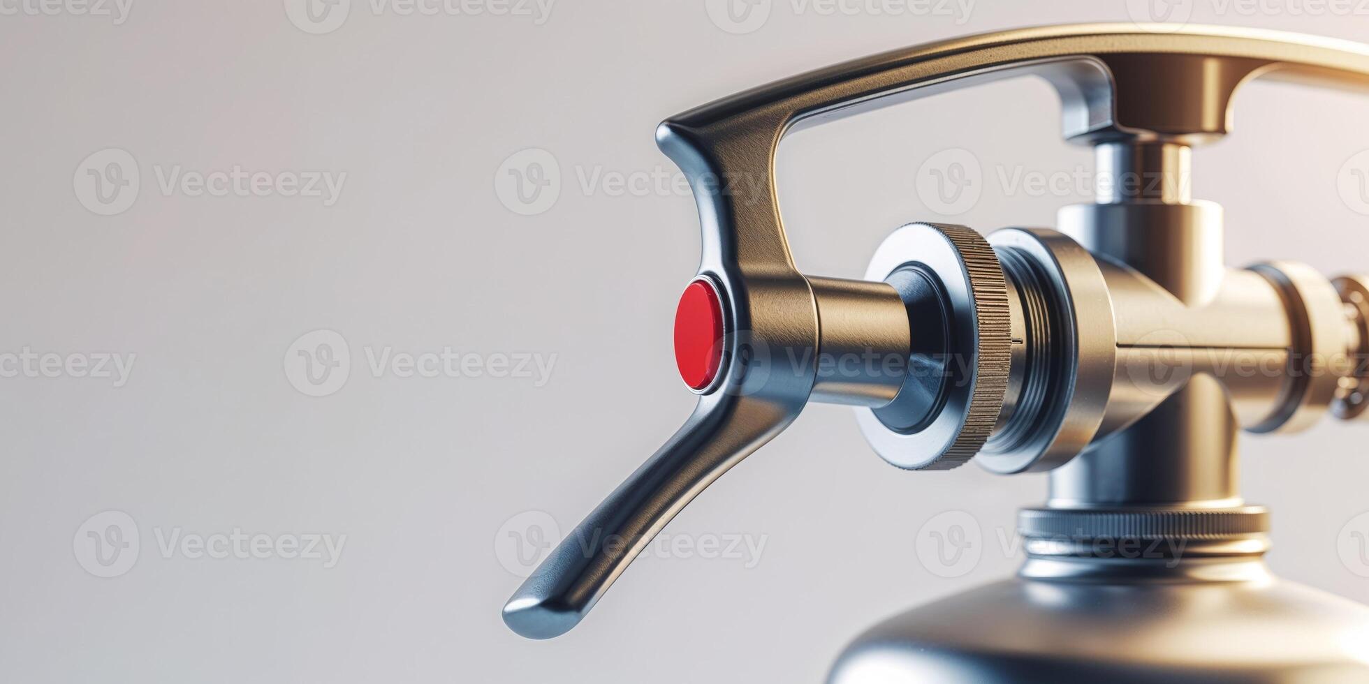 A close up view of a fire extinguisher handle and valve. photo
