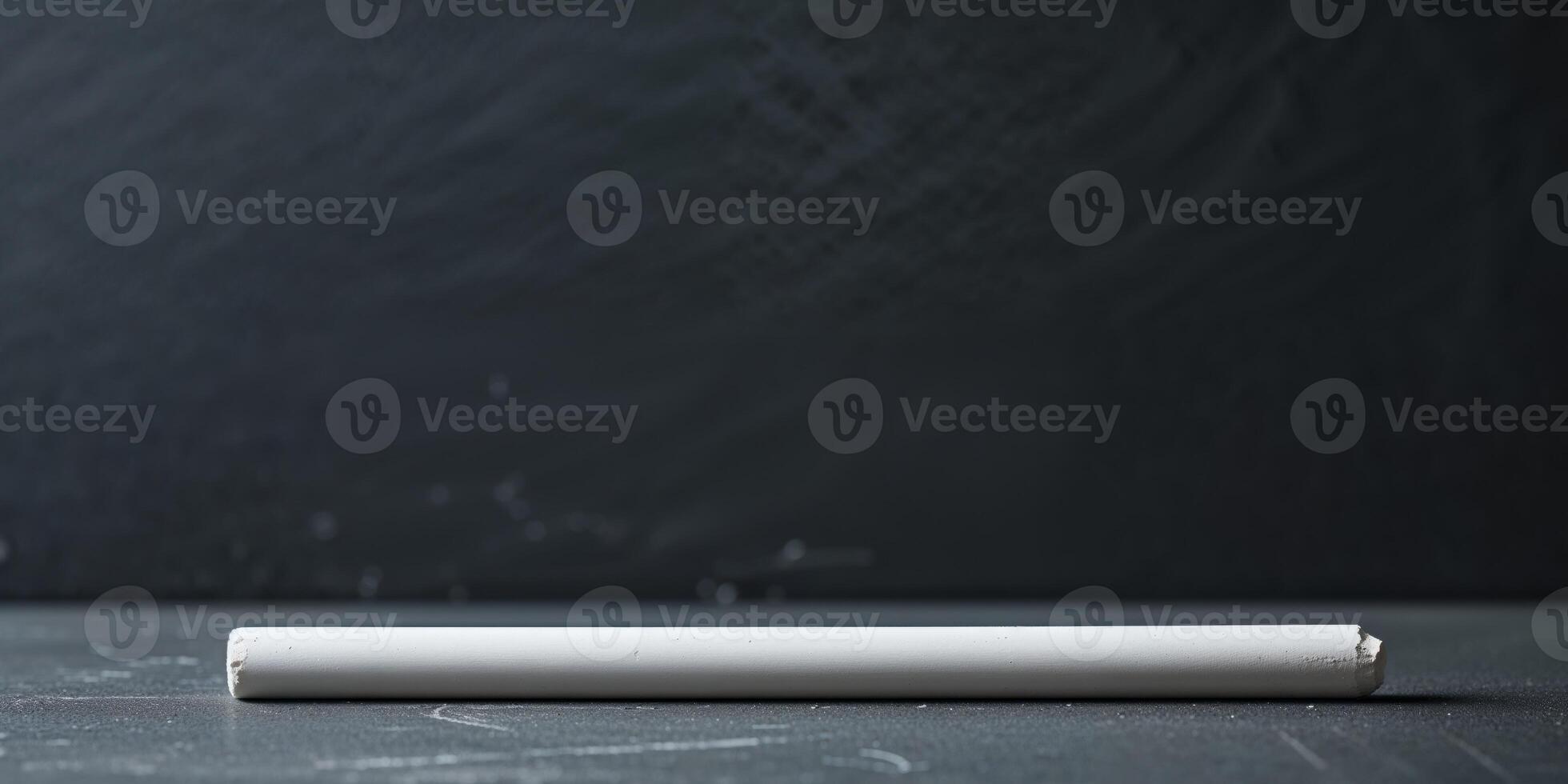 Single white chalk stick on a dark textured blackboard background. photo
