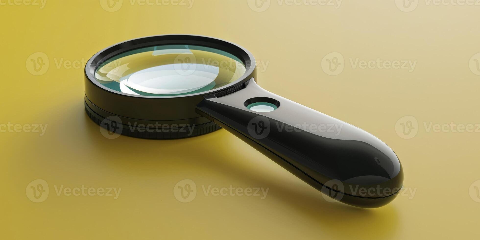 A magnifying glass on a yellow background photo