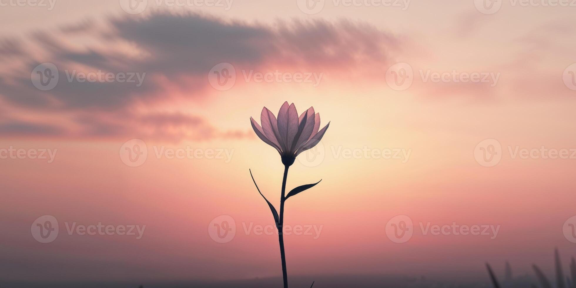 A lone flower silhouette blooming during a beautiful sunset landscape photo