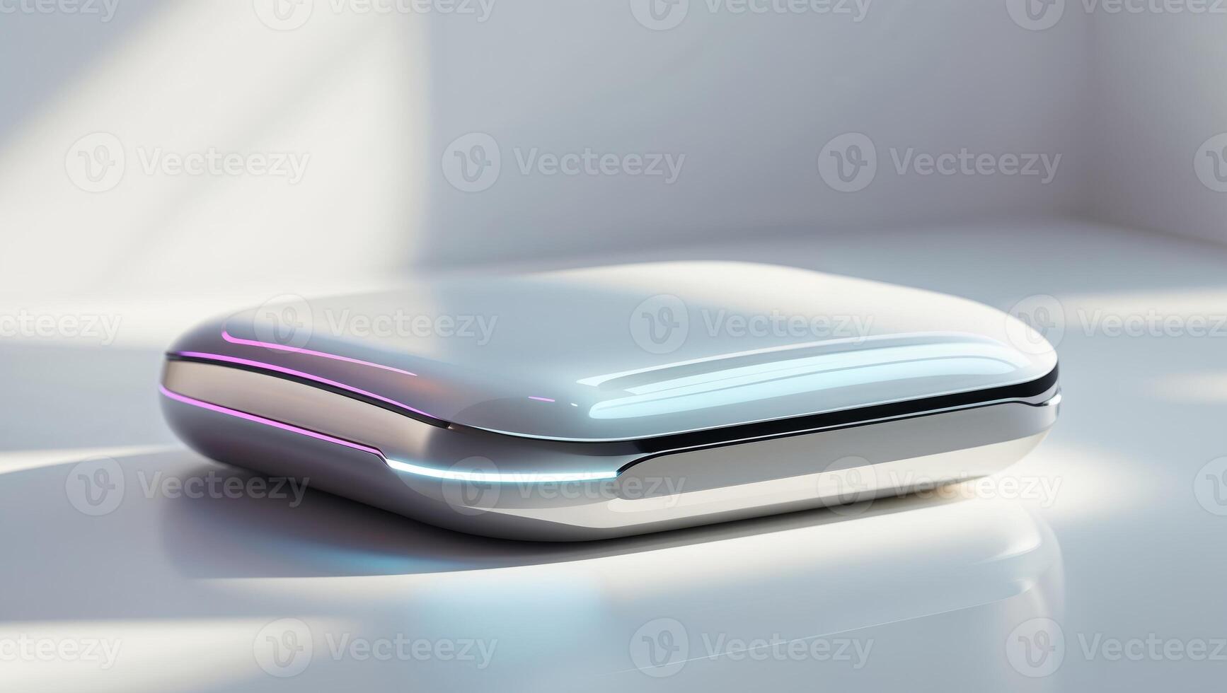 Sleek futuristic personal device with metallic shell and integrated lighting effect. photo