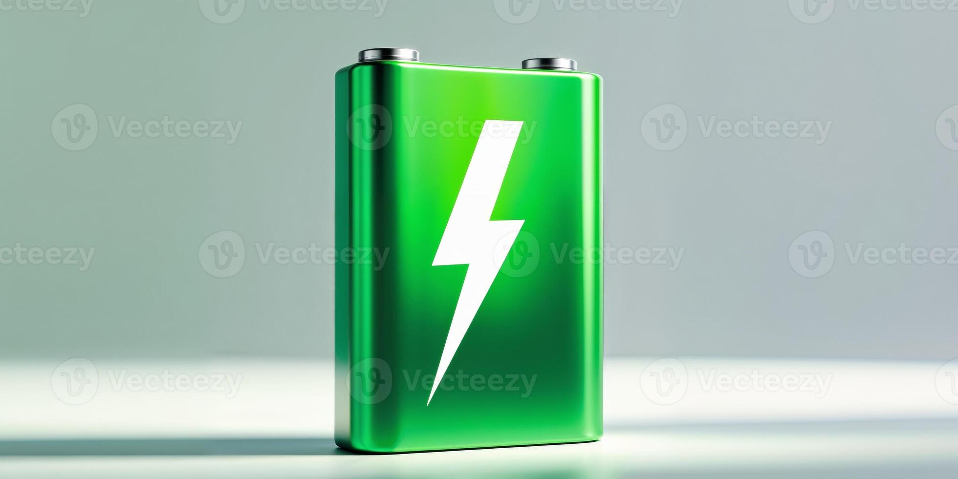 A green battery with a lightning bolt on it. photo
