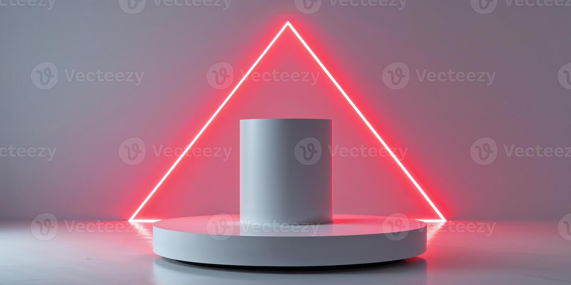A white pedestal with a red triangle on it photo