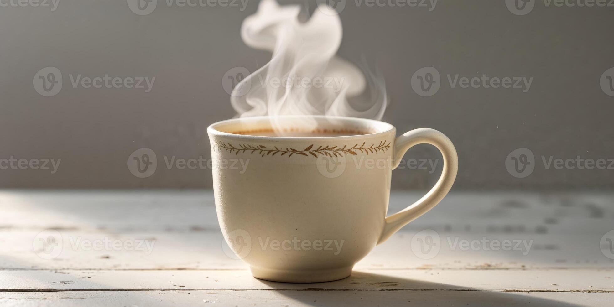 A cup of hot coffee with steam rising from it photo