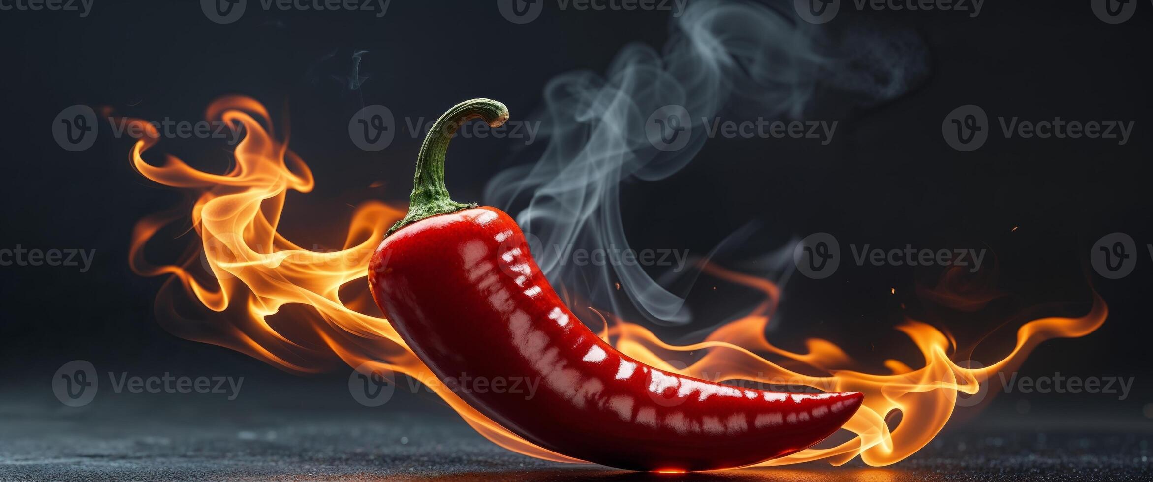 Hot chili pepper on fire with smoke photo