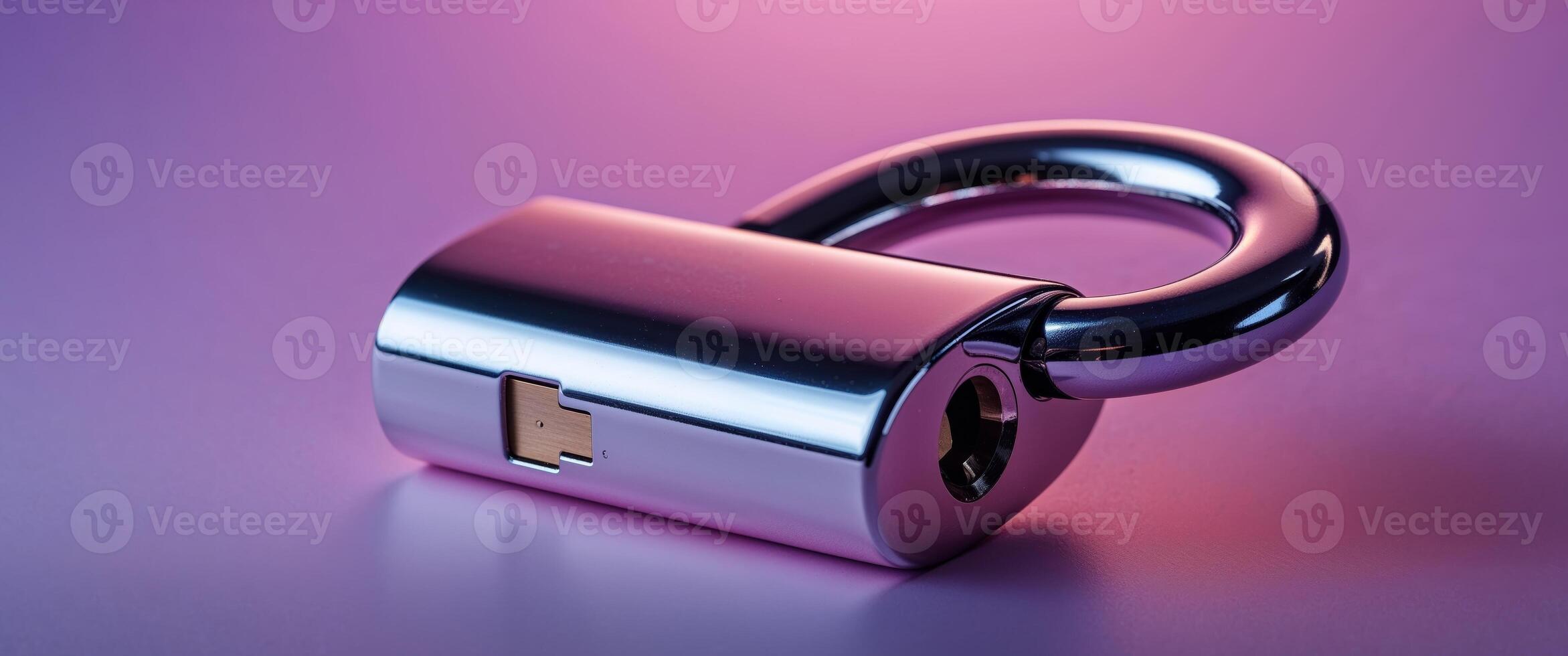 A lock with a key inside on a purple background photo
