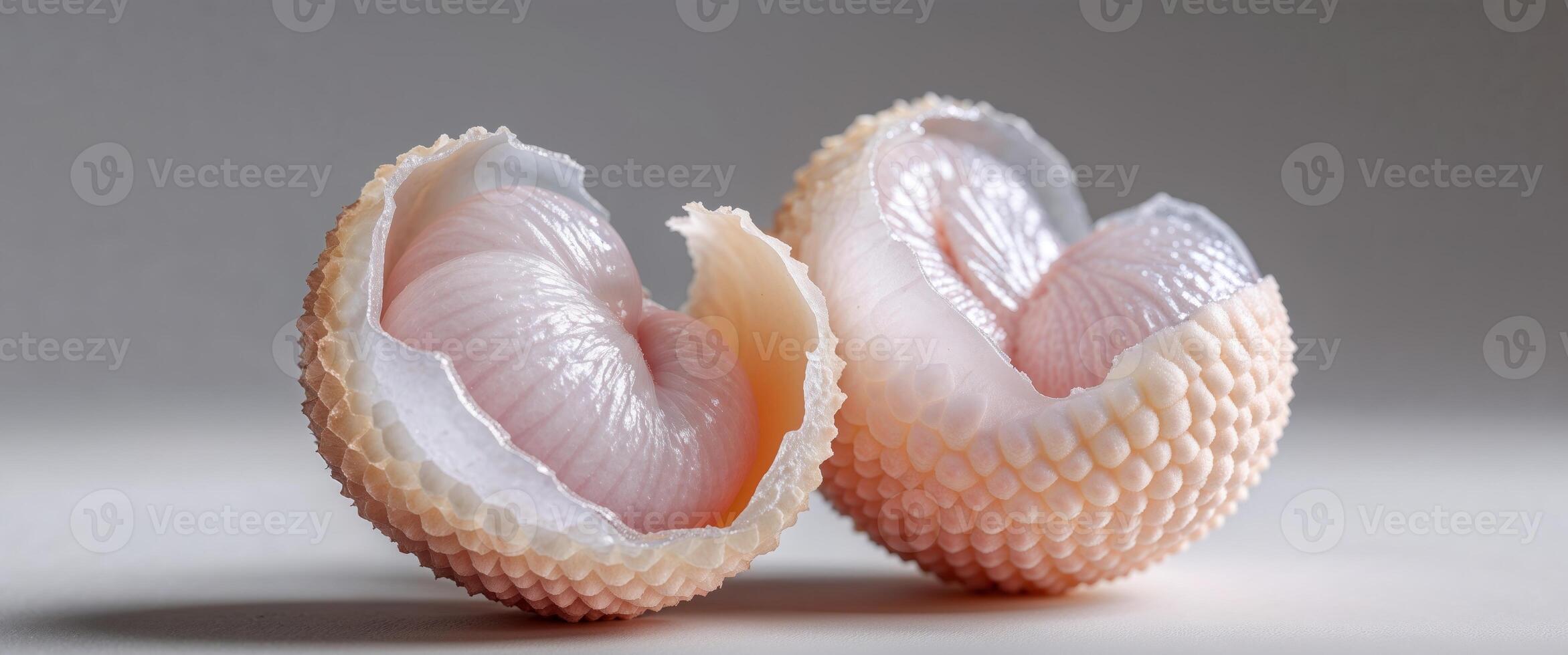 Two shells are cut open to show the inside photo