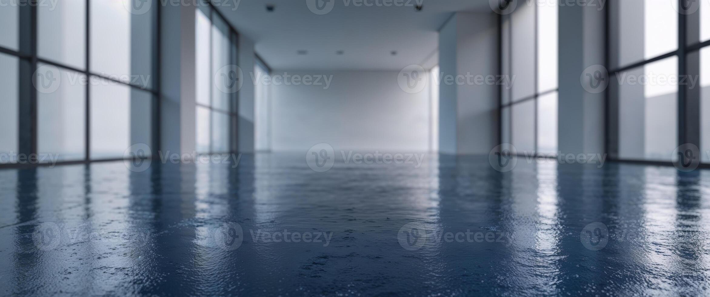 An empty room with a large window and a floor photo