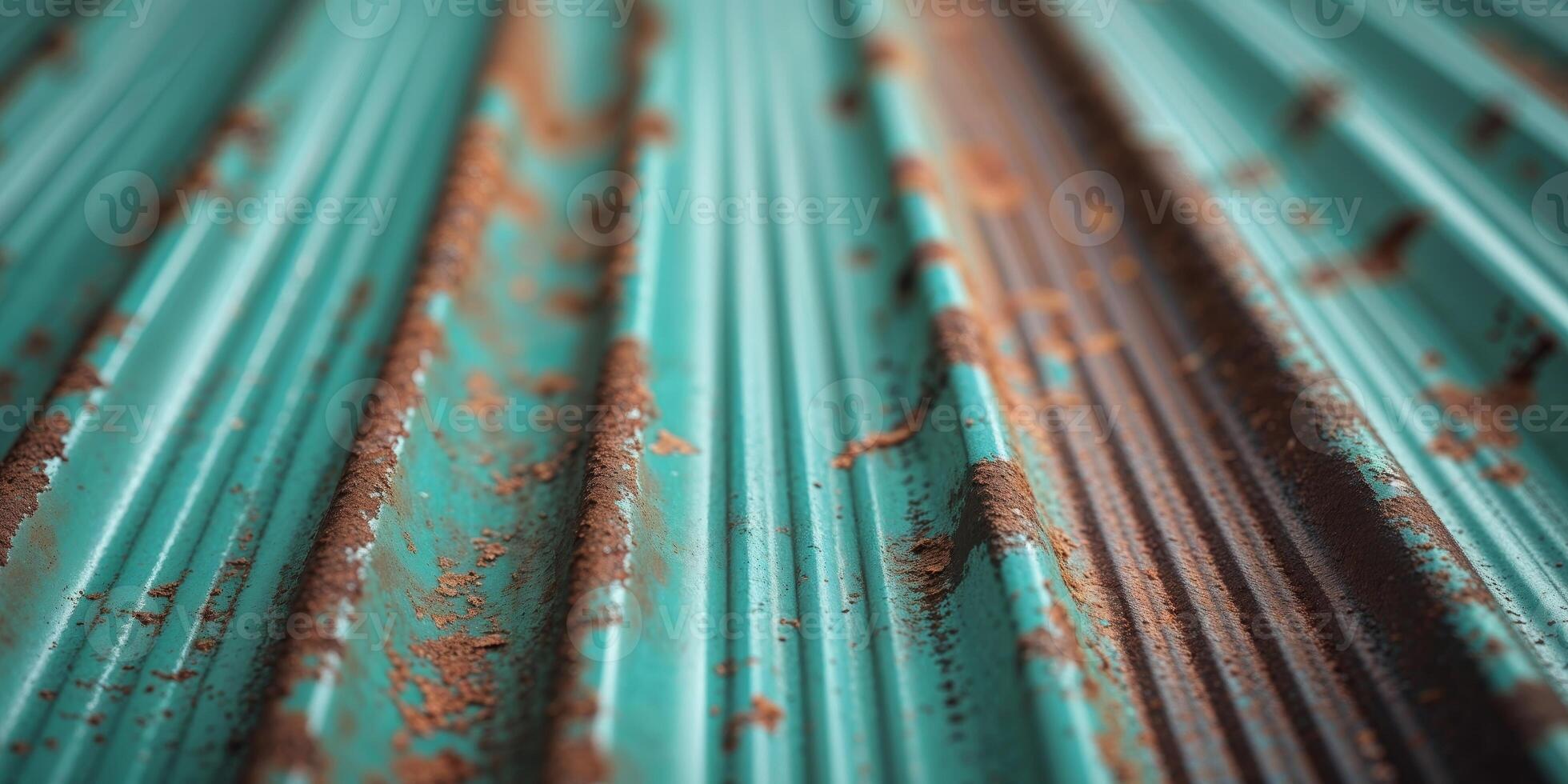 Weathered Teal and Rust Corrugated Metal Sheet Texture Rustic Industrial Background photo