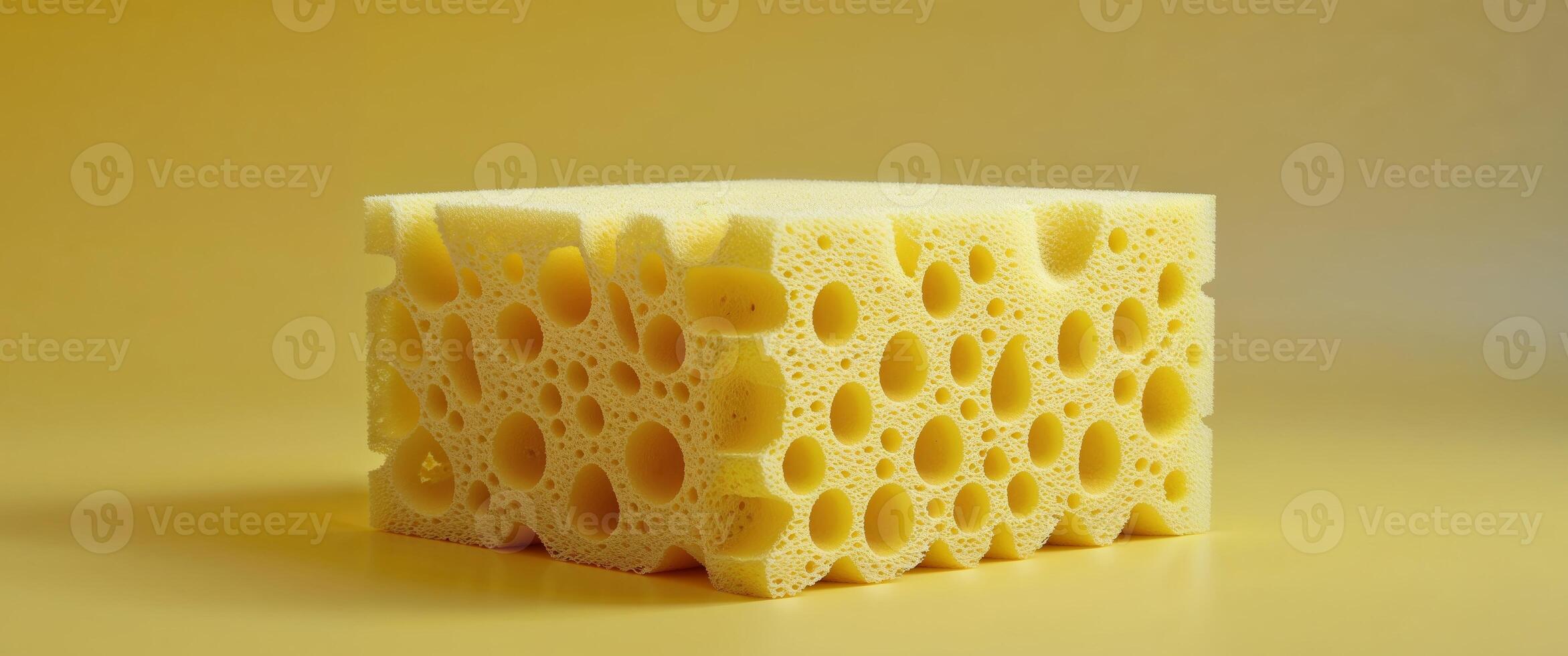 Yellow Cleaning Sponge with Large Pores on Matching Background. photo