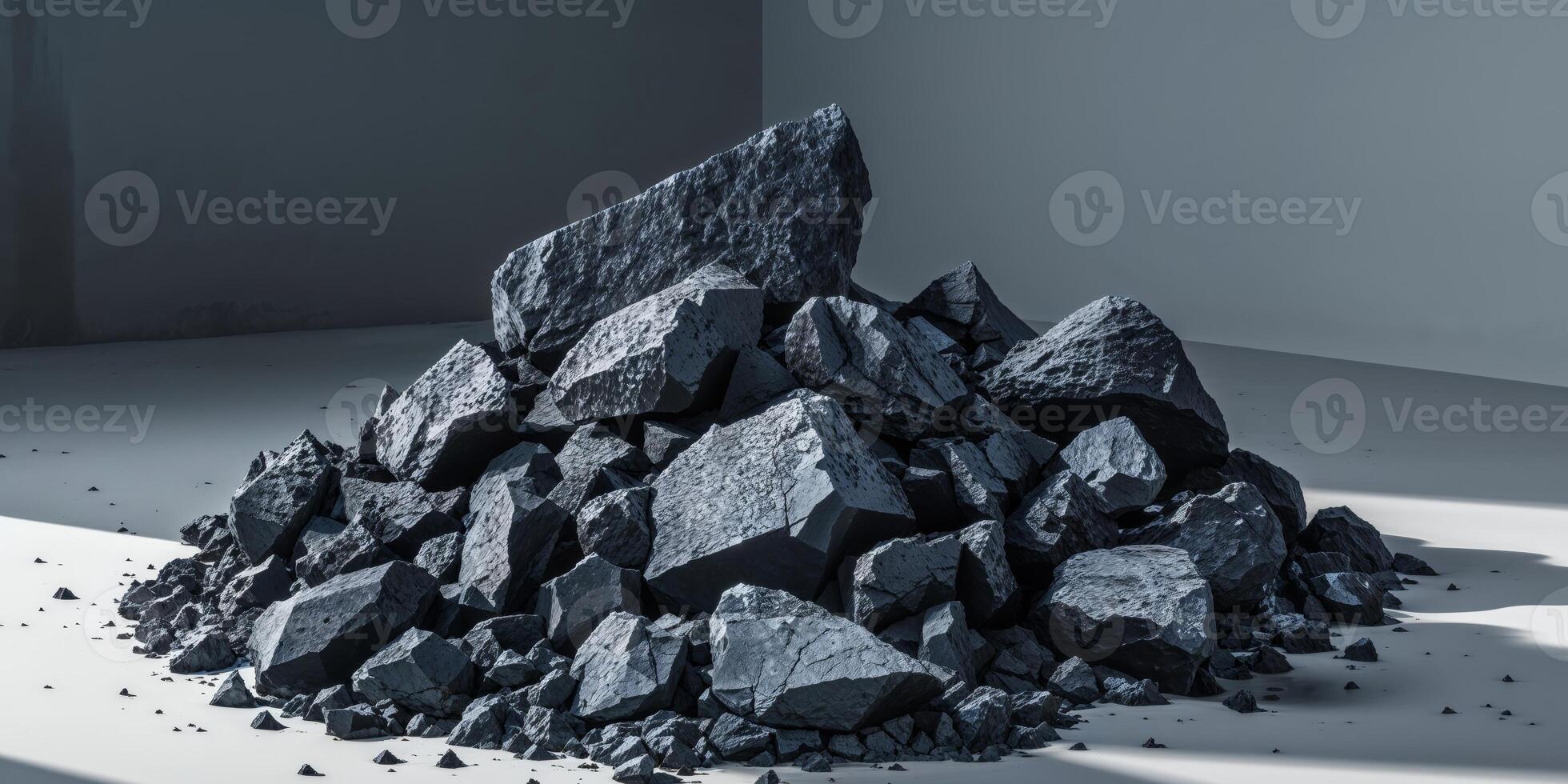 Dark crushed stones with sharp angular surfaces and dense texture photo