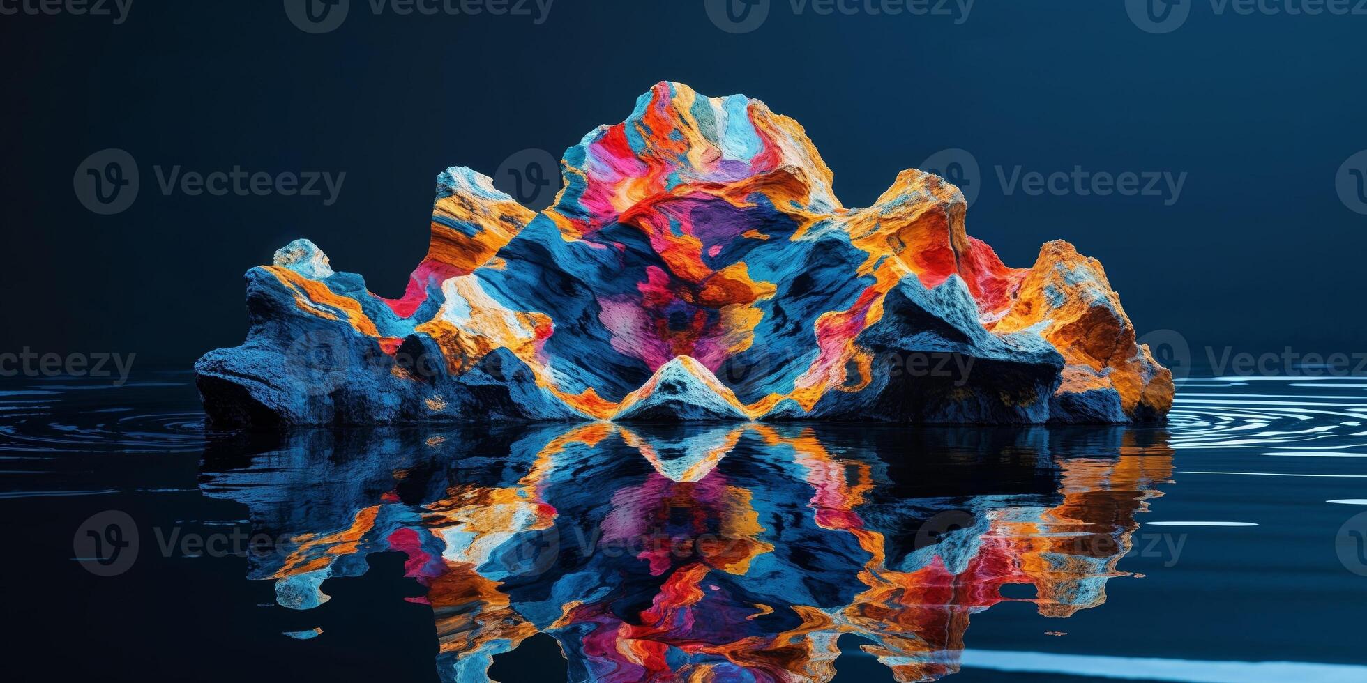 A rock with colorful paint on it in the water photo