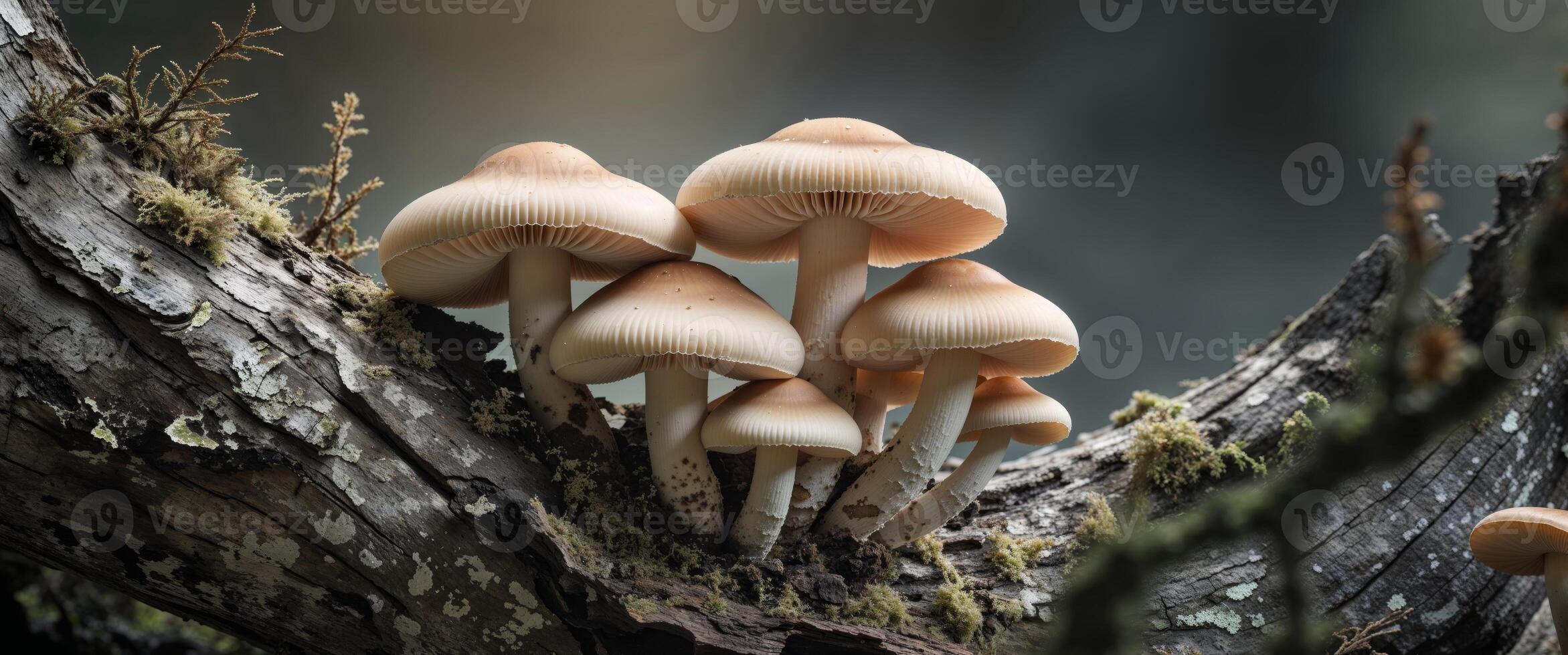Mushrooms are growing on a tree branch photo