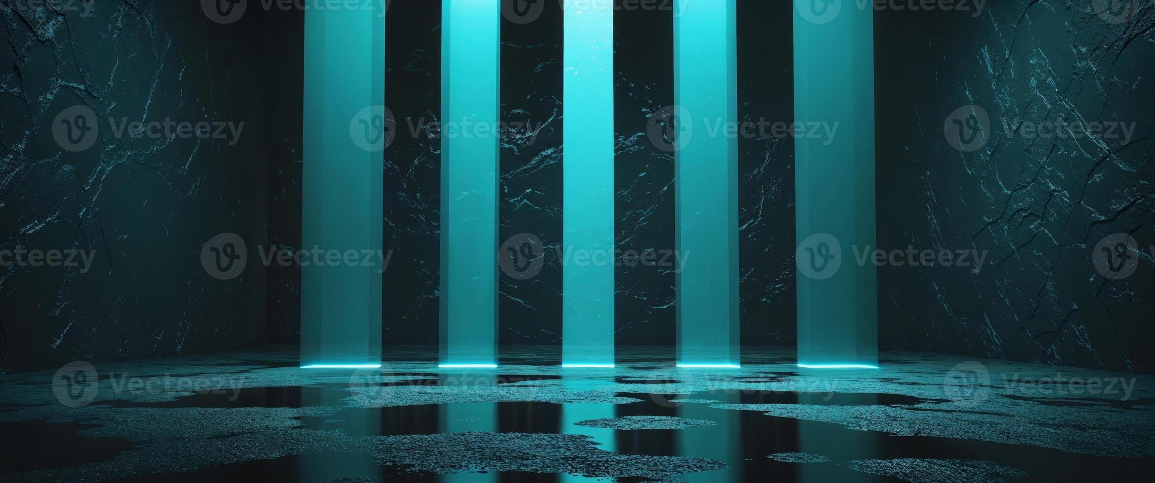 A dark room with a light coming from the ceiling photo