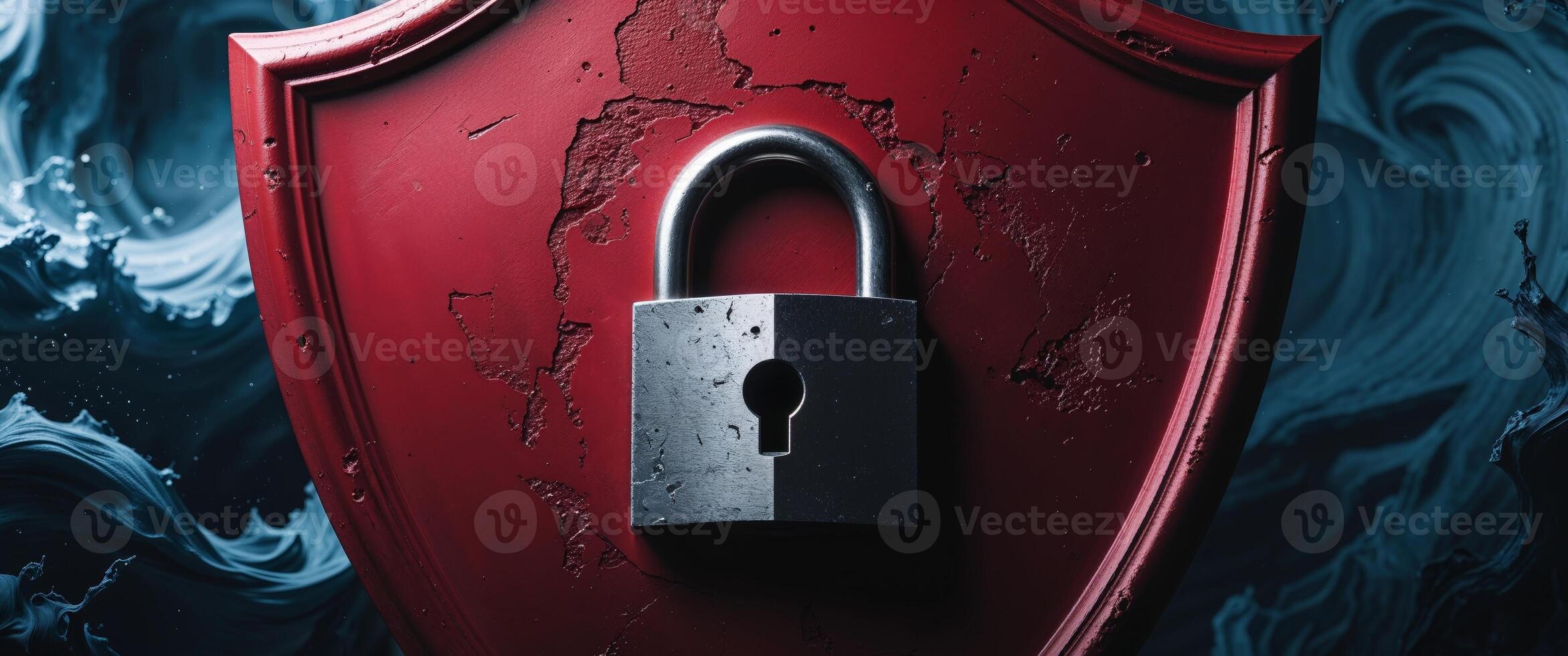 A red shield with a padlock on it photo