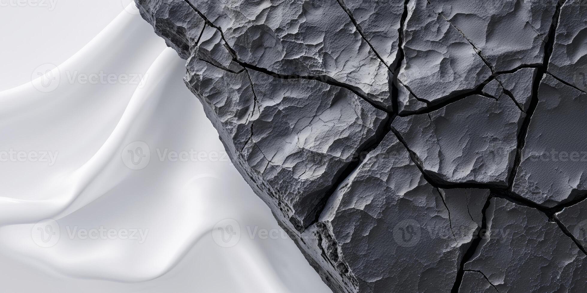 Closeup of cracked and weathered dark rock surface with natural texture photo