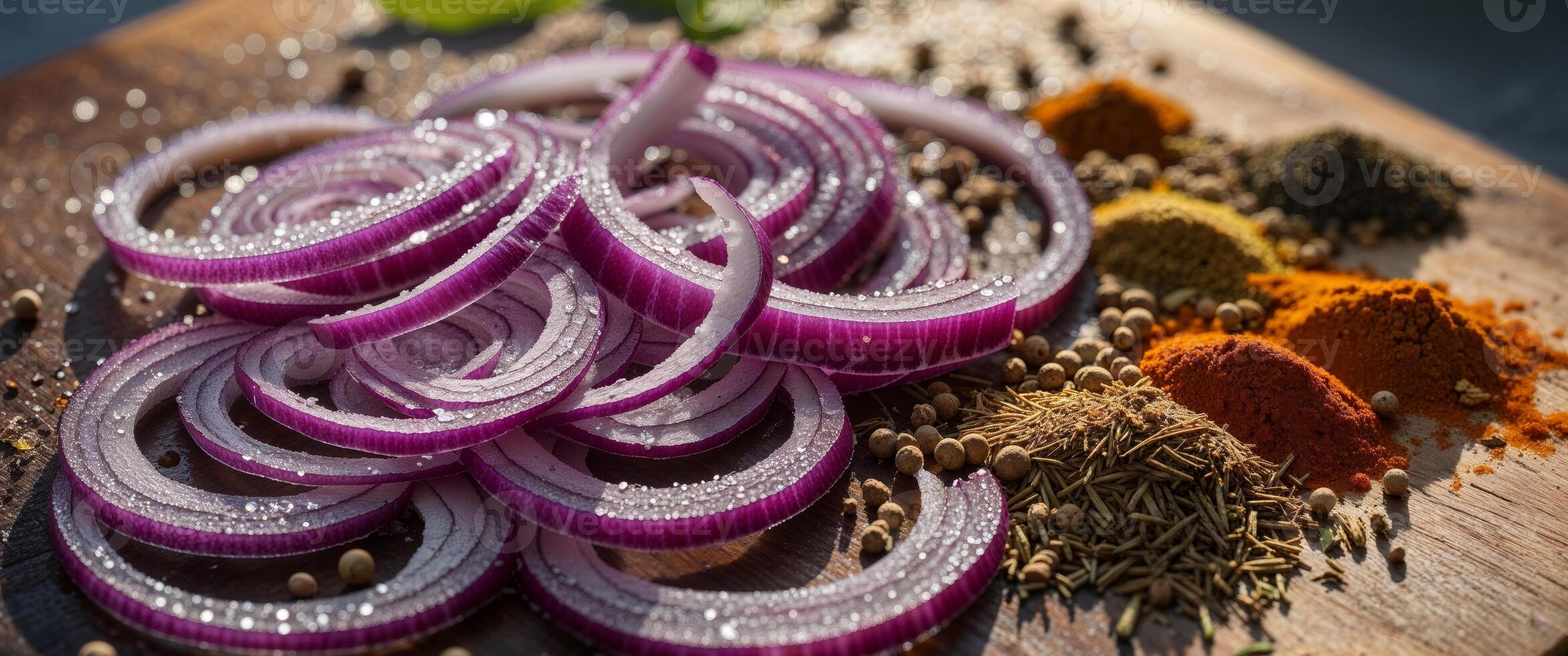 Crafting tangy delights with red onion slices and flavorful spices photo