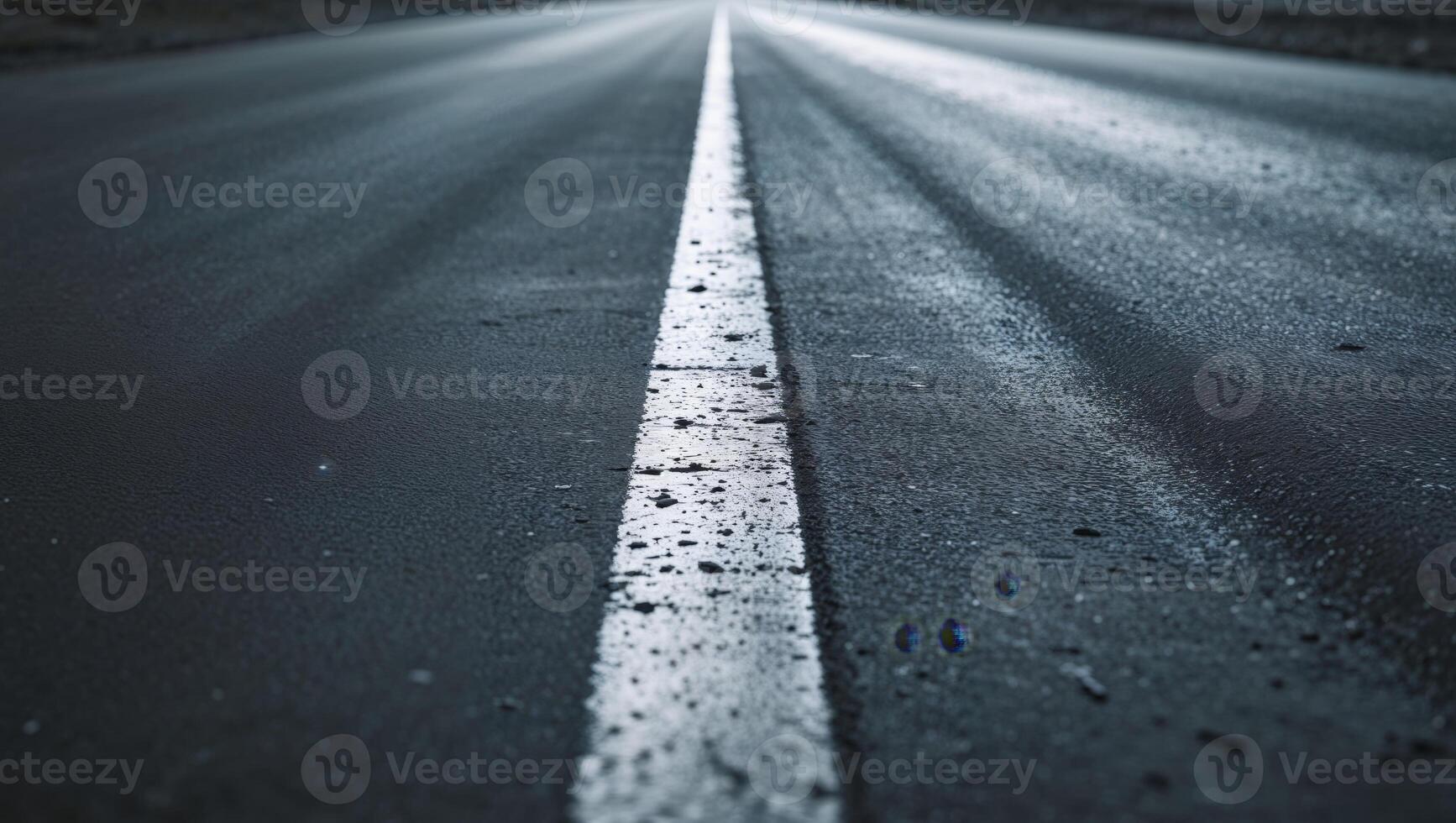 White traffic line dividing an empty asphalt road surface photo