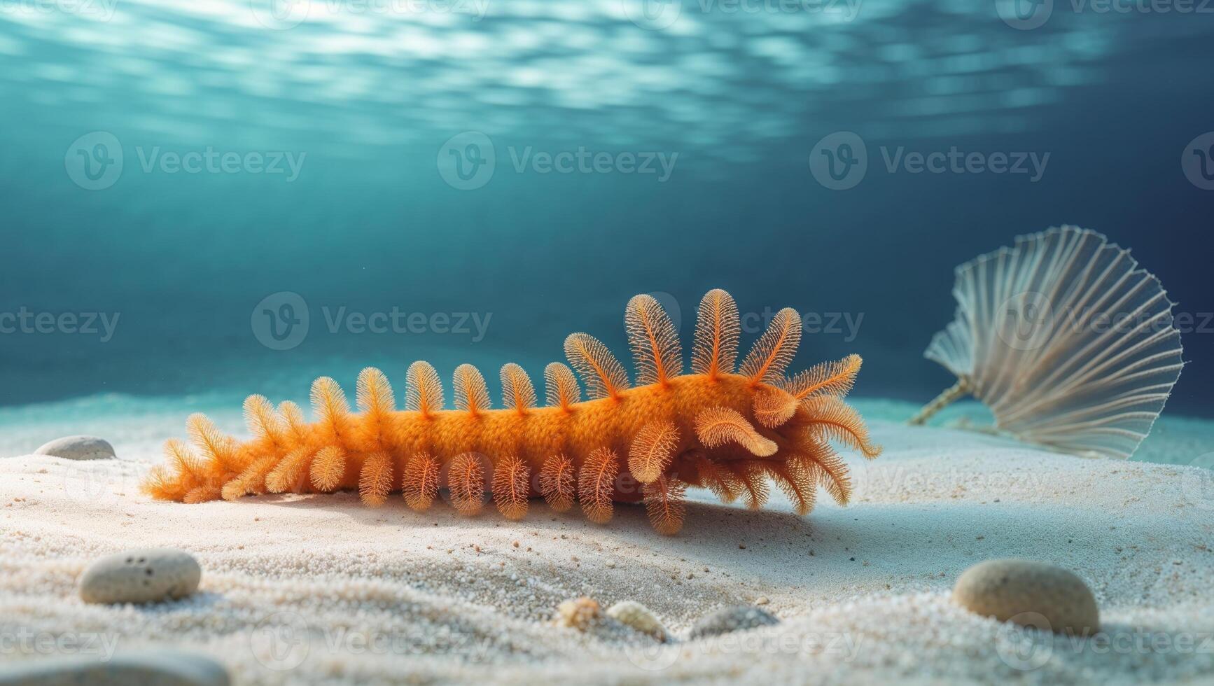 Captivating underwater scene featuring a sea cucumber on the seabed habitat photo