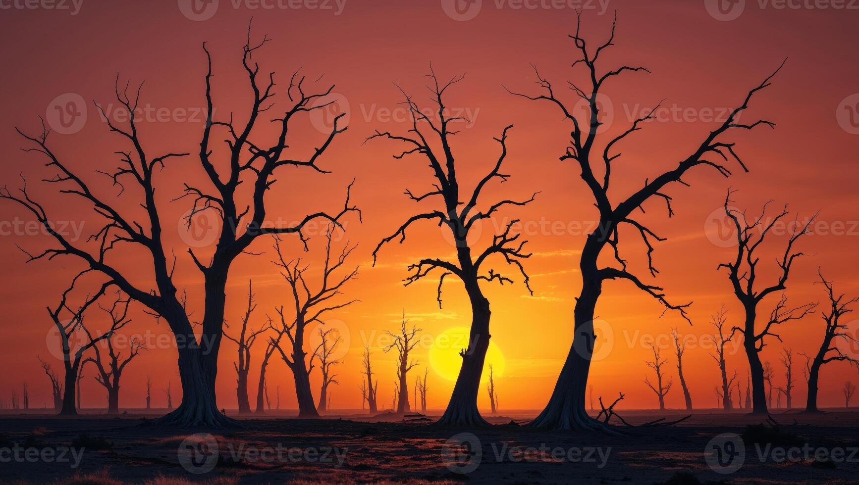 Dead trees in the sunset photo