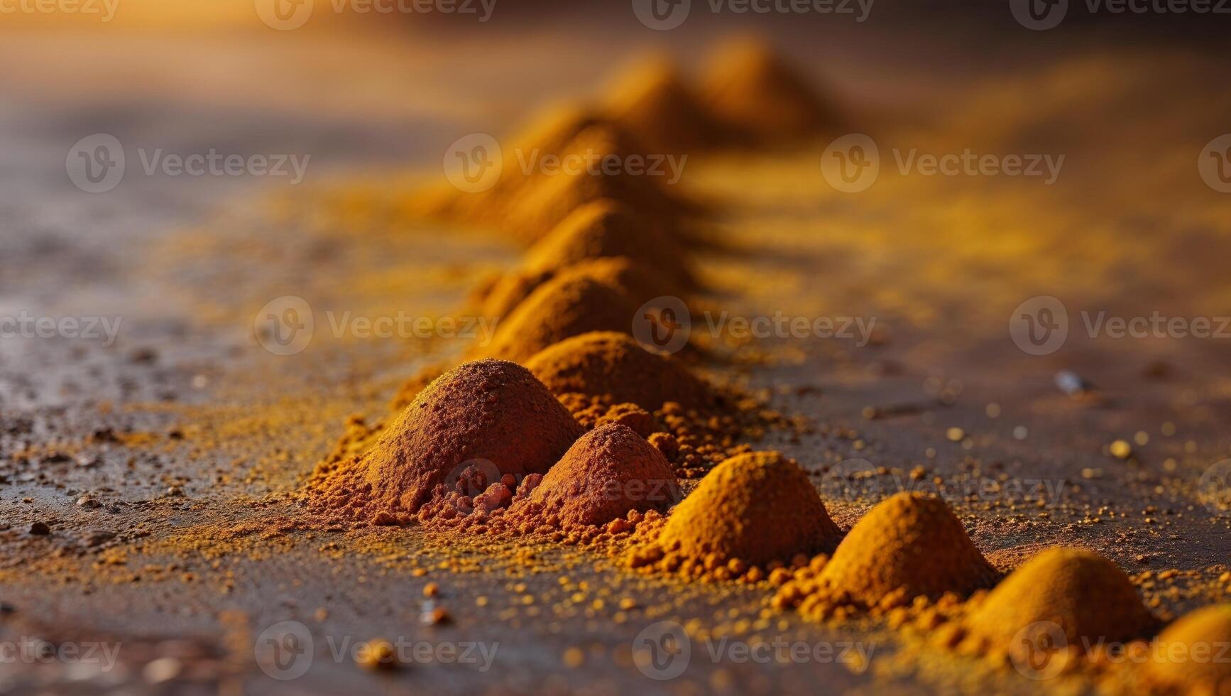 Ground turmeric powder forming small hillocks on surface photo