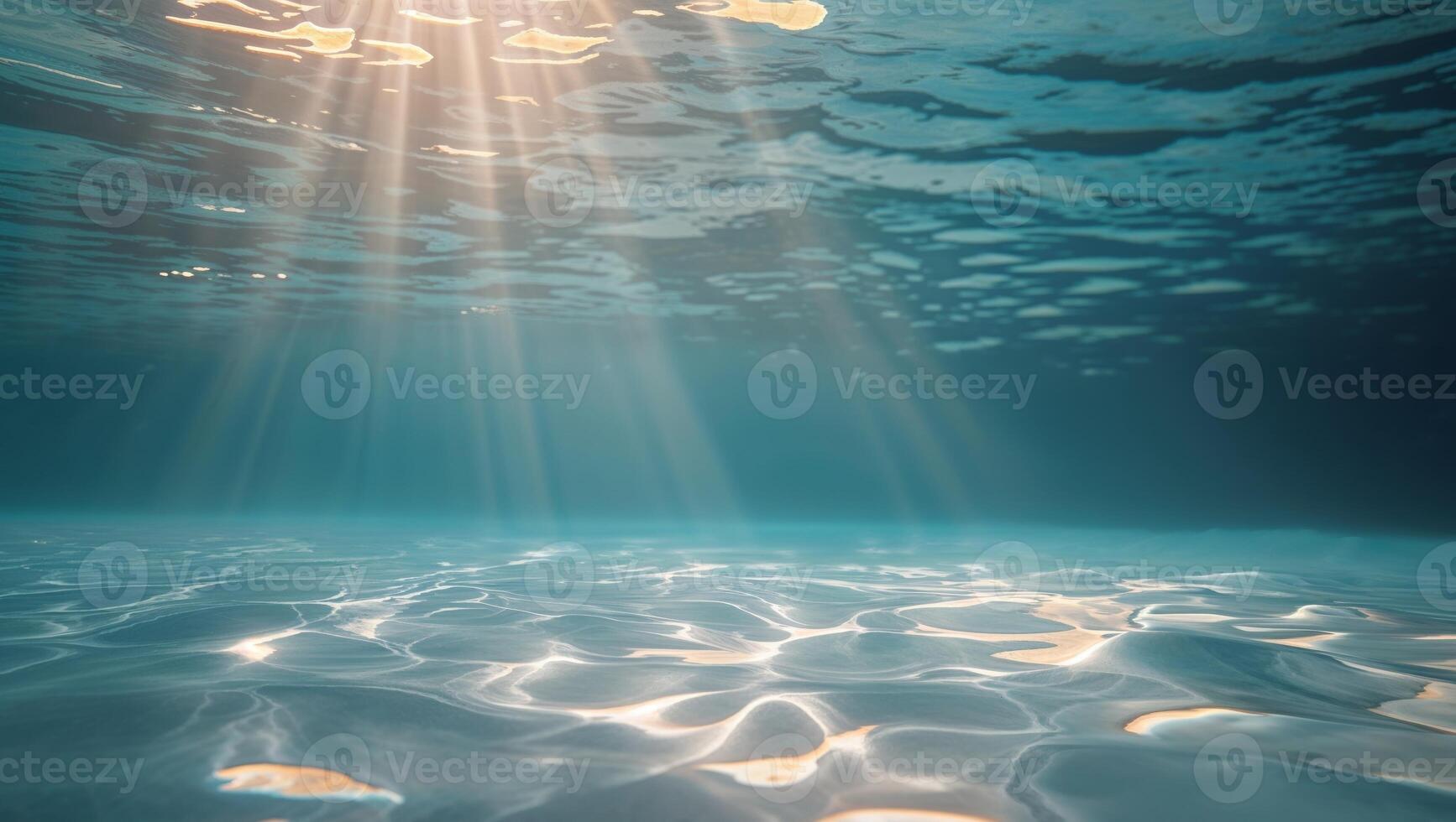 Underwater scene with sunlight shining through the water photo
