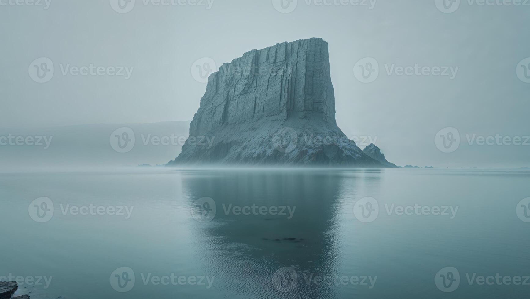 A large rock is in the middle of the ocean photo