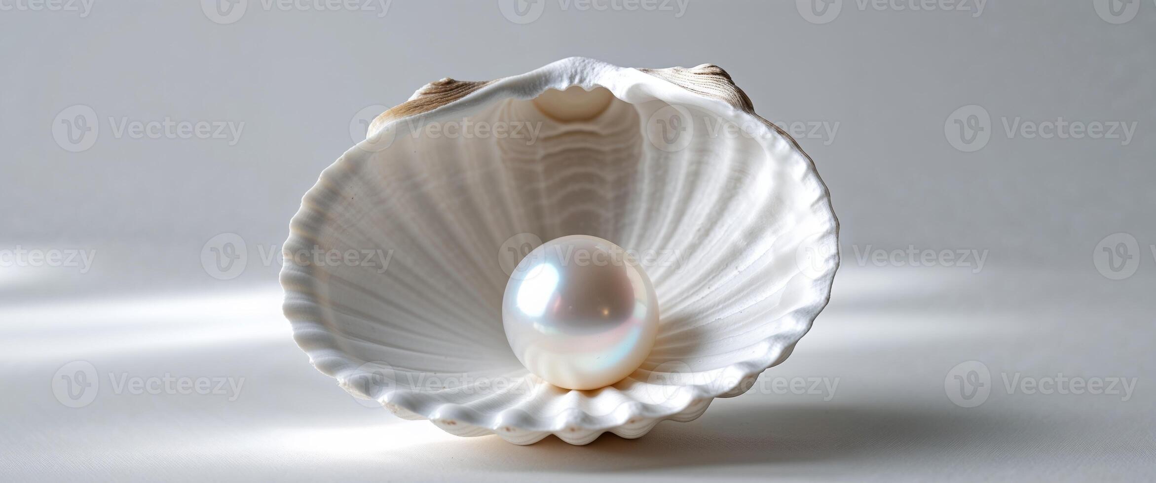 A pearl in a shell on a white surface photo