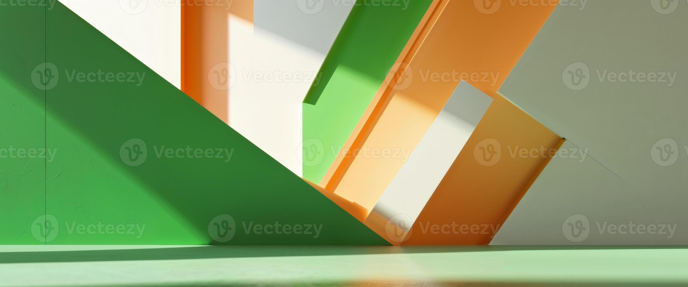 A green, orange and white wall with a green and orange stripe photo