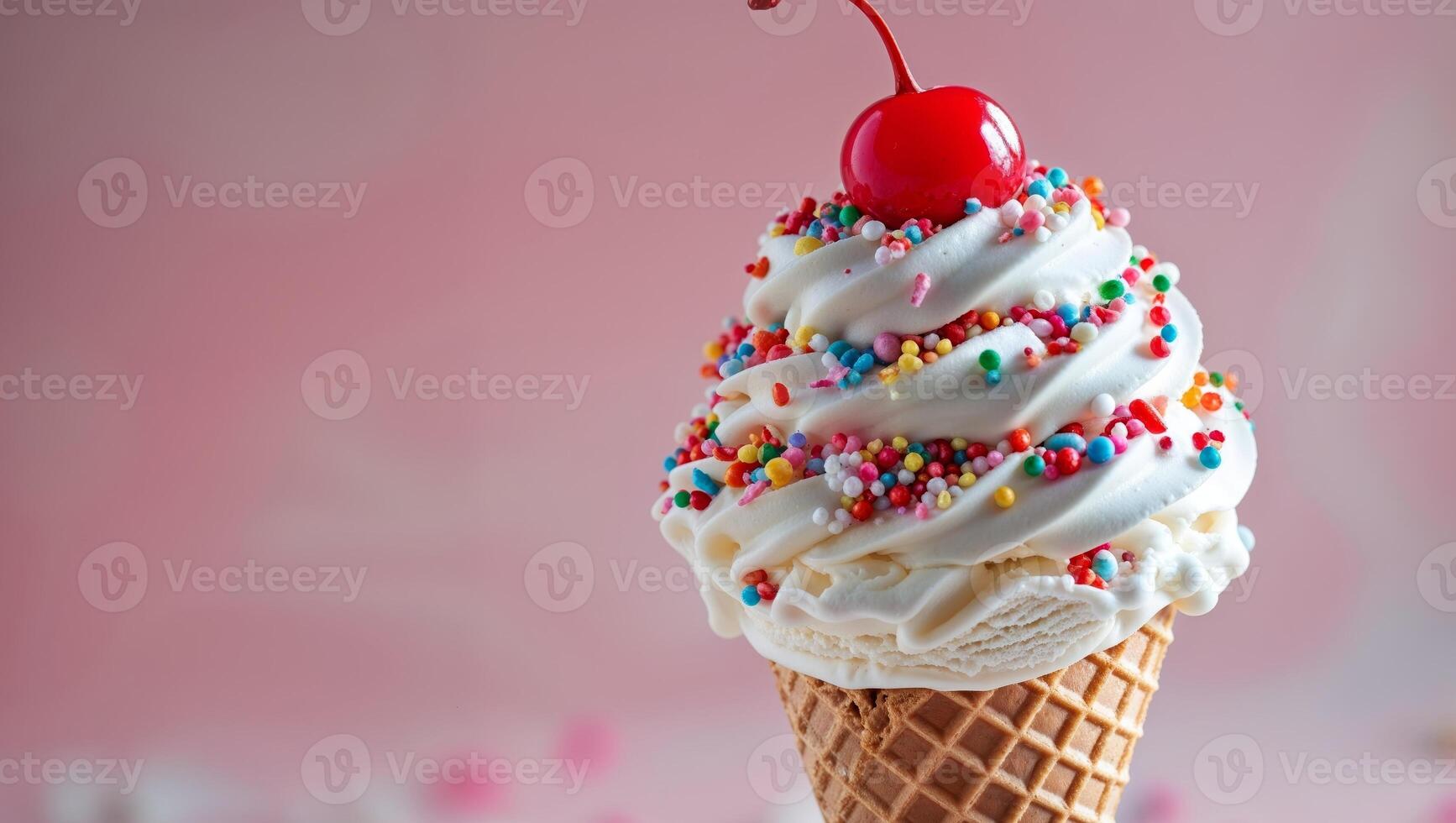 Ice cream with cherry on top photo