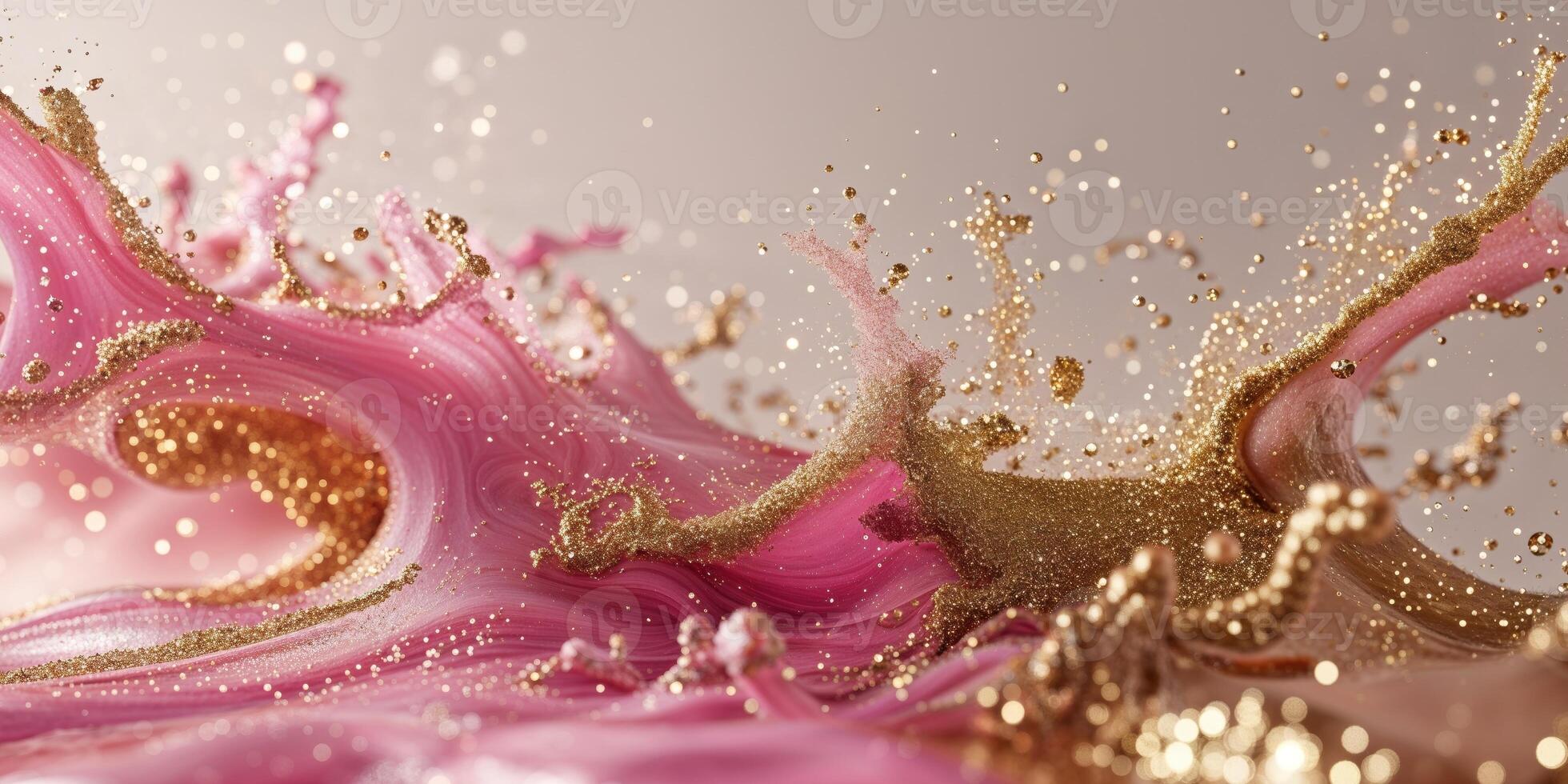 Abstract Pink and Gold Fluid Art Background with Glittering Particles photo